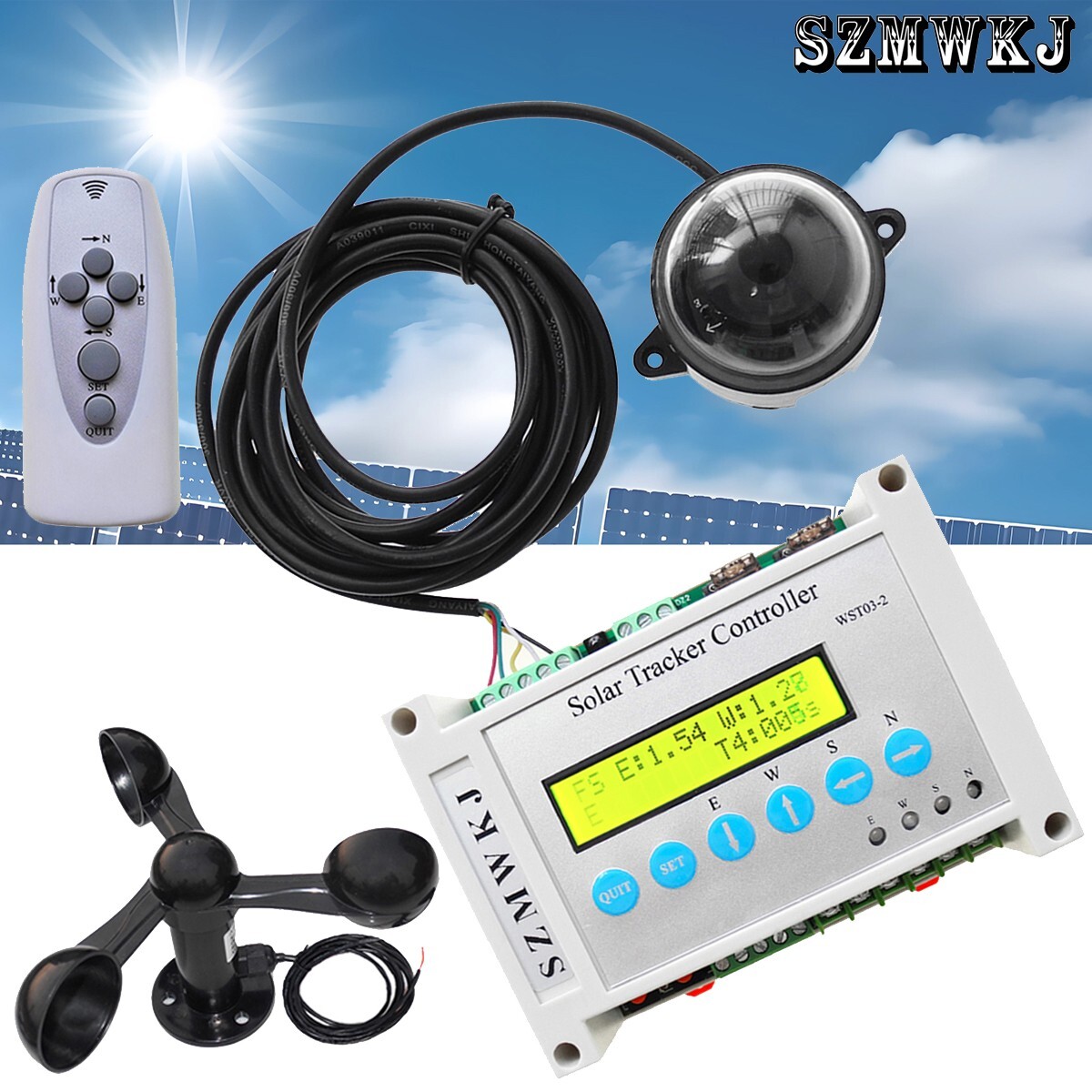 WST03-2 LCD Solar Tracker Controller W/ Wind Sensor DIY Solar Panel Tracking Kit