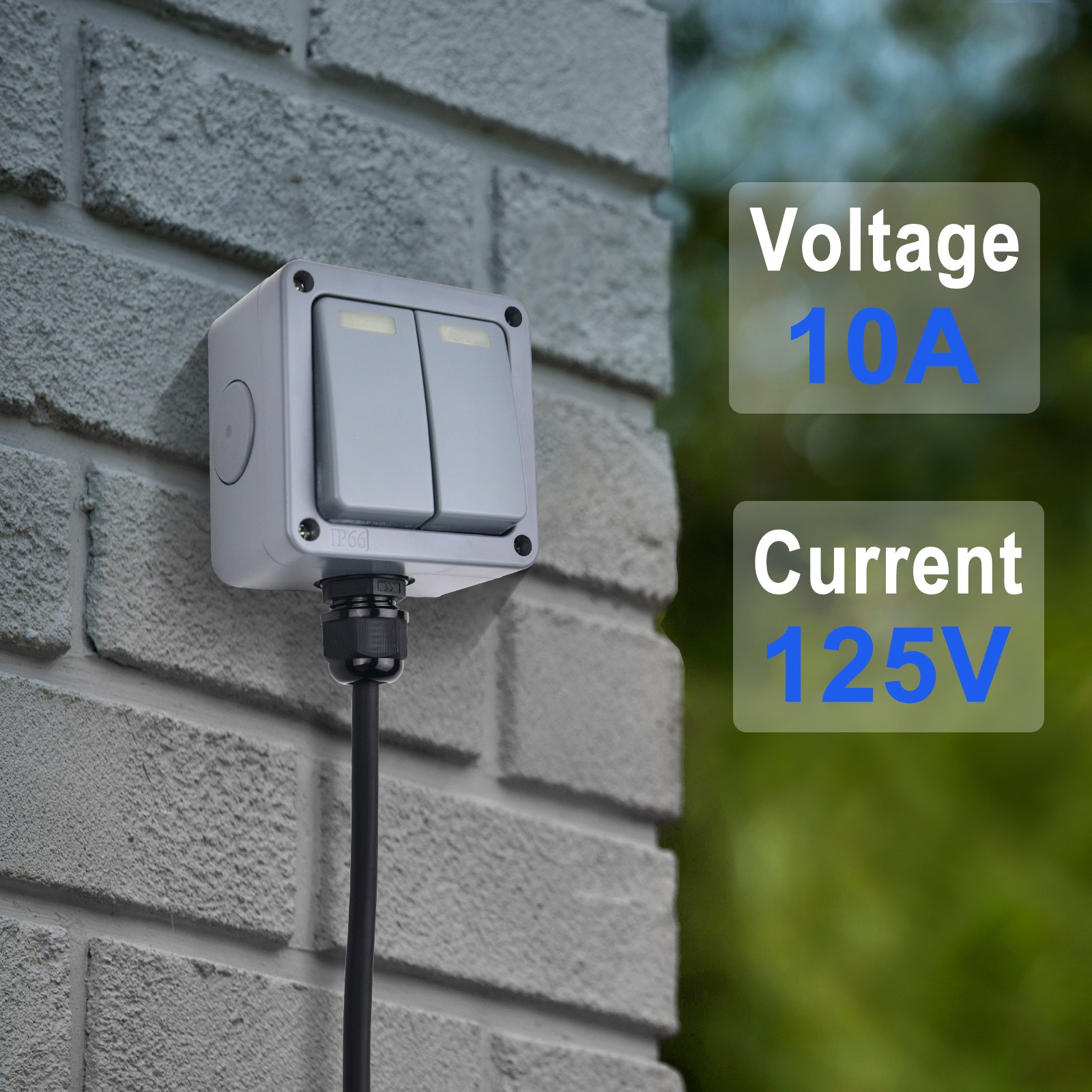 2 Gang IP66 Weatherproof Outdoor Light Switch 10A 110-250V SPDT for Yard Garage
