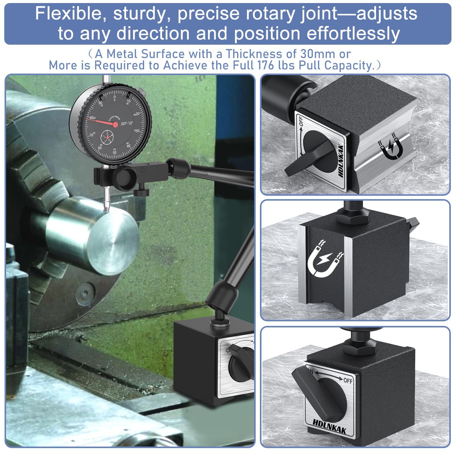 HDLNKAK Precision Dial Indicator Gauge and Magnetic Base Set- Black | 0-1″ Range