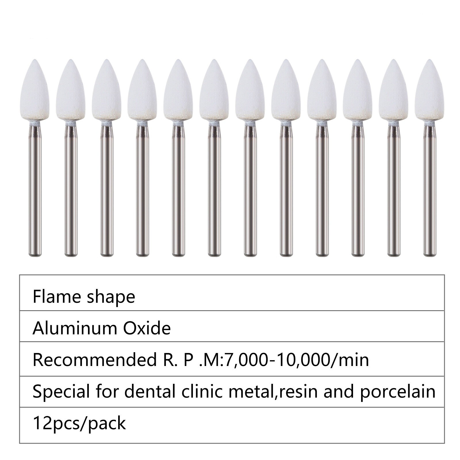 12Pcs/Box Dental White Stone High Speed Polishing Burs FG Cone/Flame/Round Shape