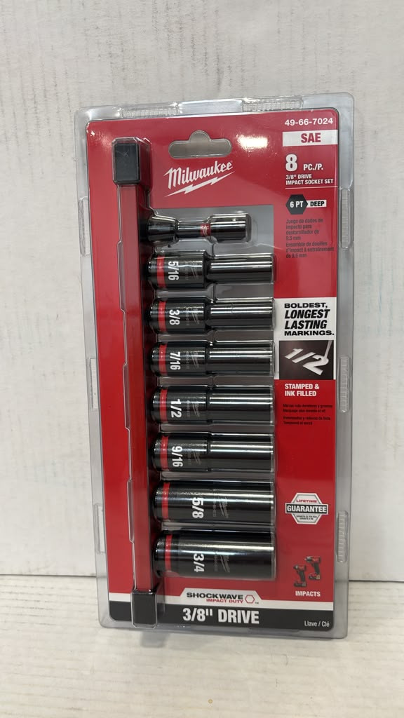 Milwaukee 49-66-7024 8PC SHOCKWAVE Impact Duty 3/8″ Drive SAE 6-Point Socket Set