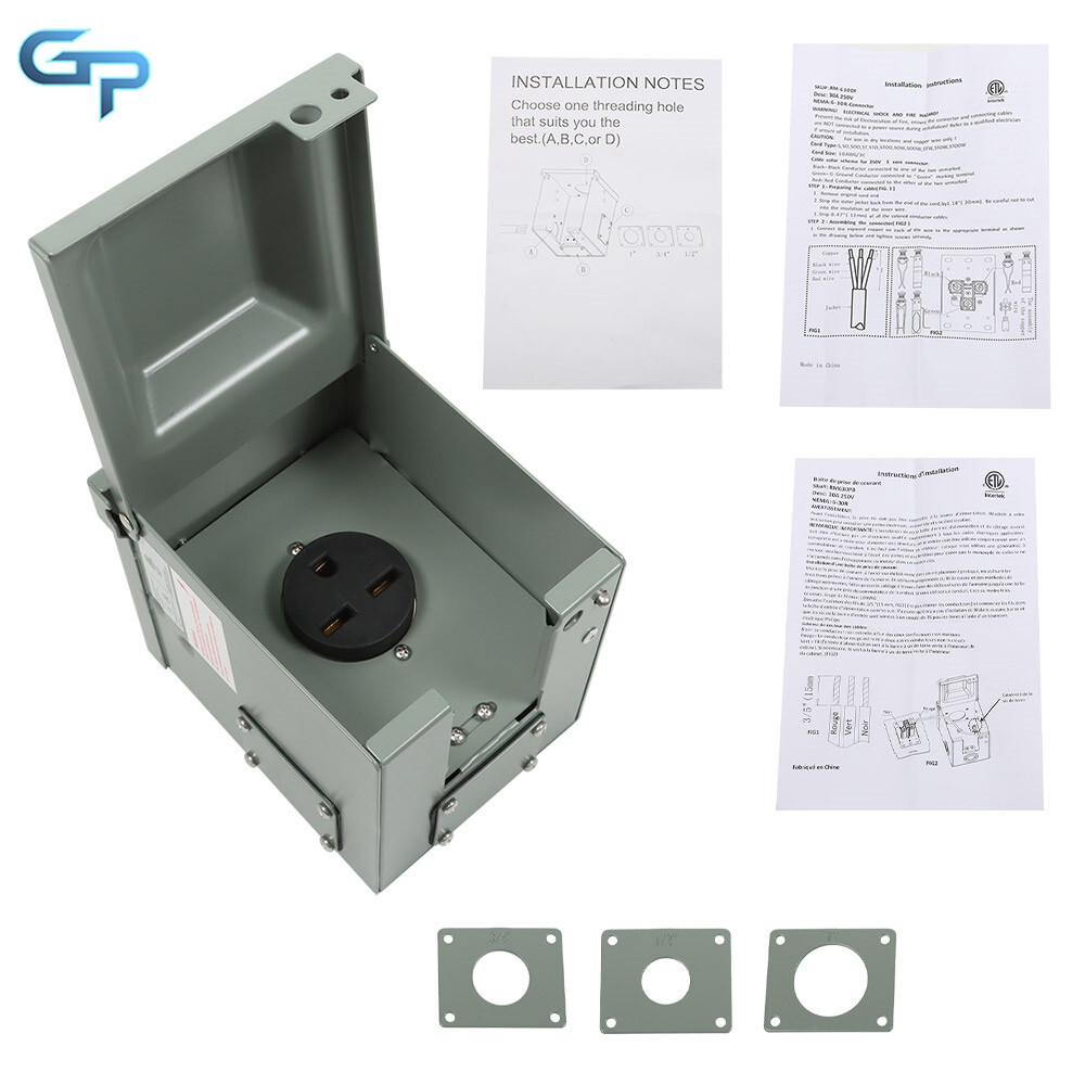 30 Amp 250 Volt NEMA 6-30R Outlet Box, Enclosed Weatherproof Outdoor Electrical