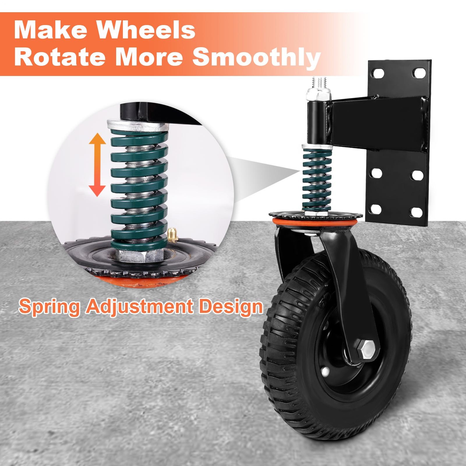8″ Gate Wheels Heavy Duty Spring-Loaded Gate Caster For Metal Tube Gate & Wooden