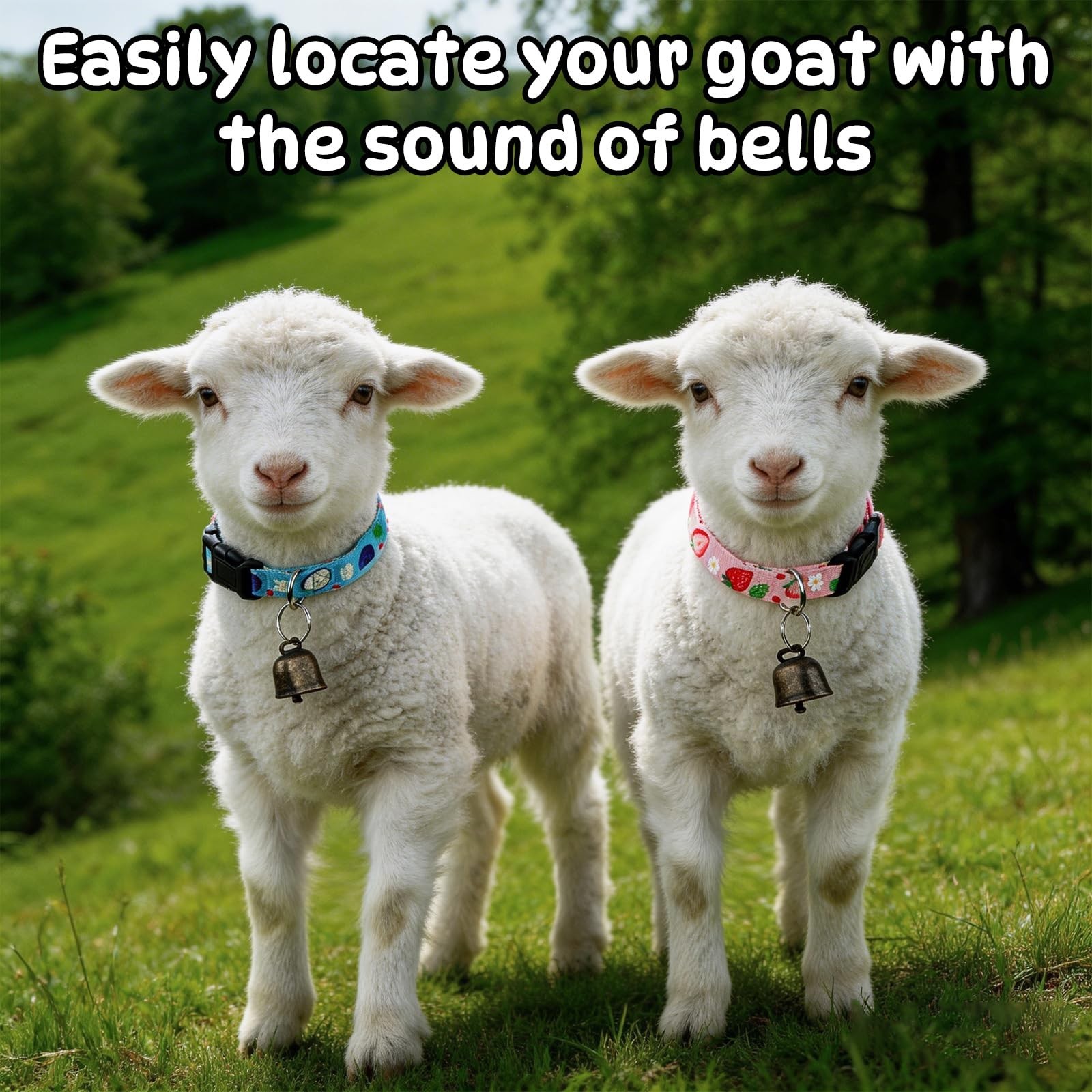 2 Pack Goat Collars with Bells Sheep Grazing Copper Bells and Adjustable Nylo…