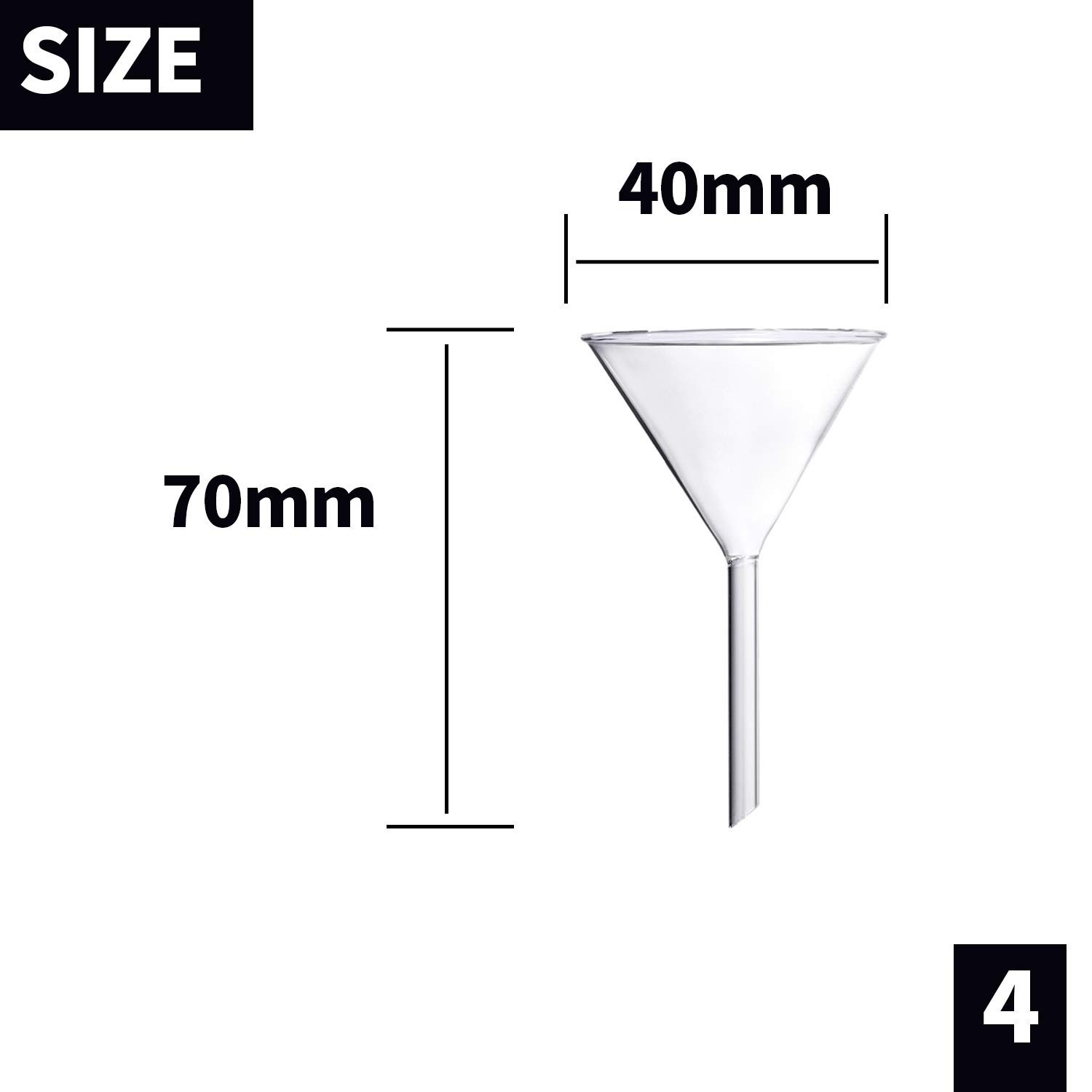 Glass Funnel Set, 4 Pcs Lab Borosilicate Glass Funnels, 100mm (170mm Length), 75