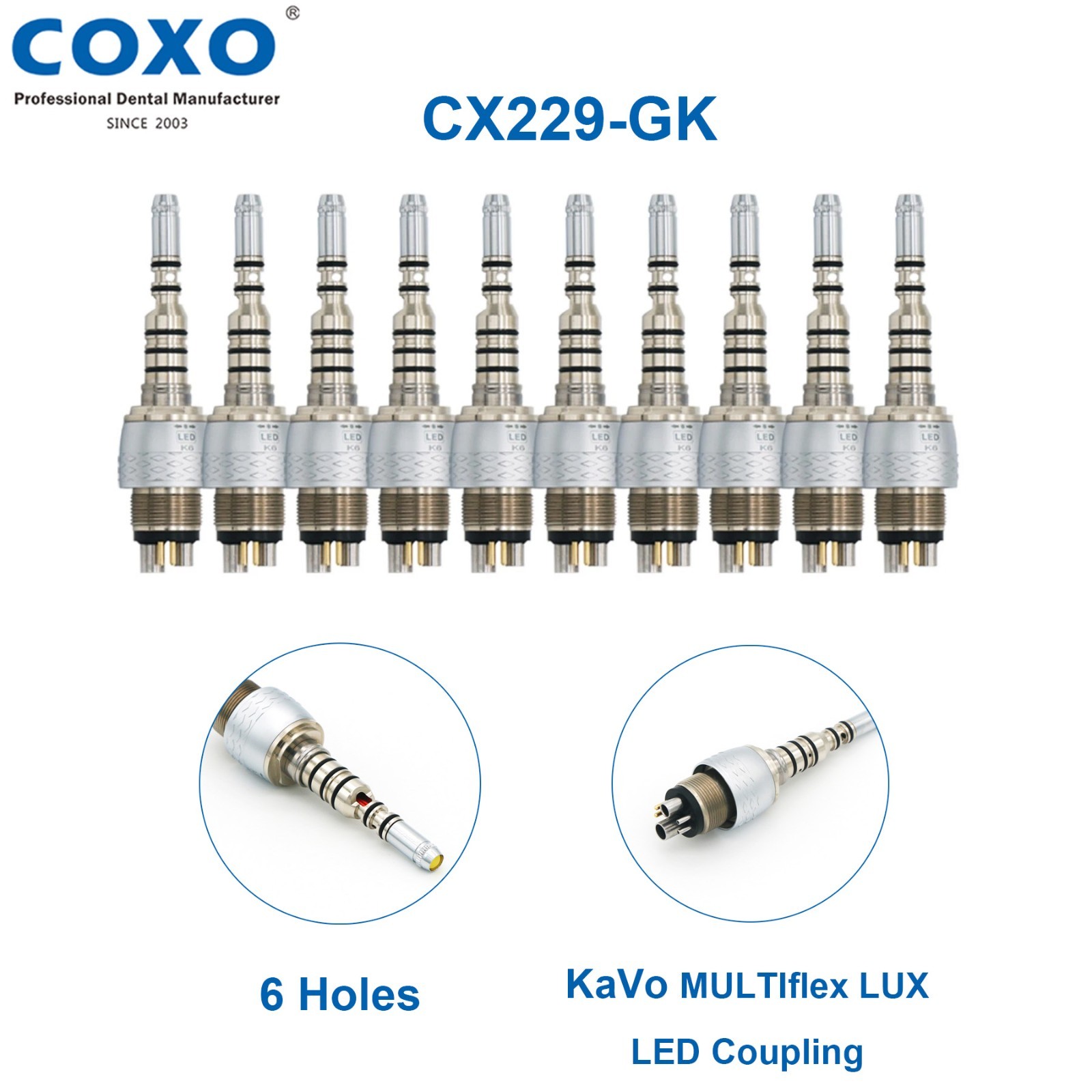 COXO Dental H16-KSPQ High Speed LED Air Turbine Handpiece KaVo MULTIflex 6 Holes