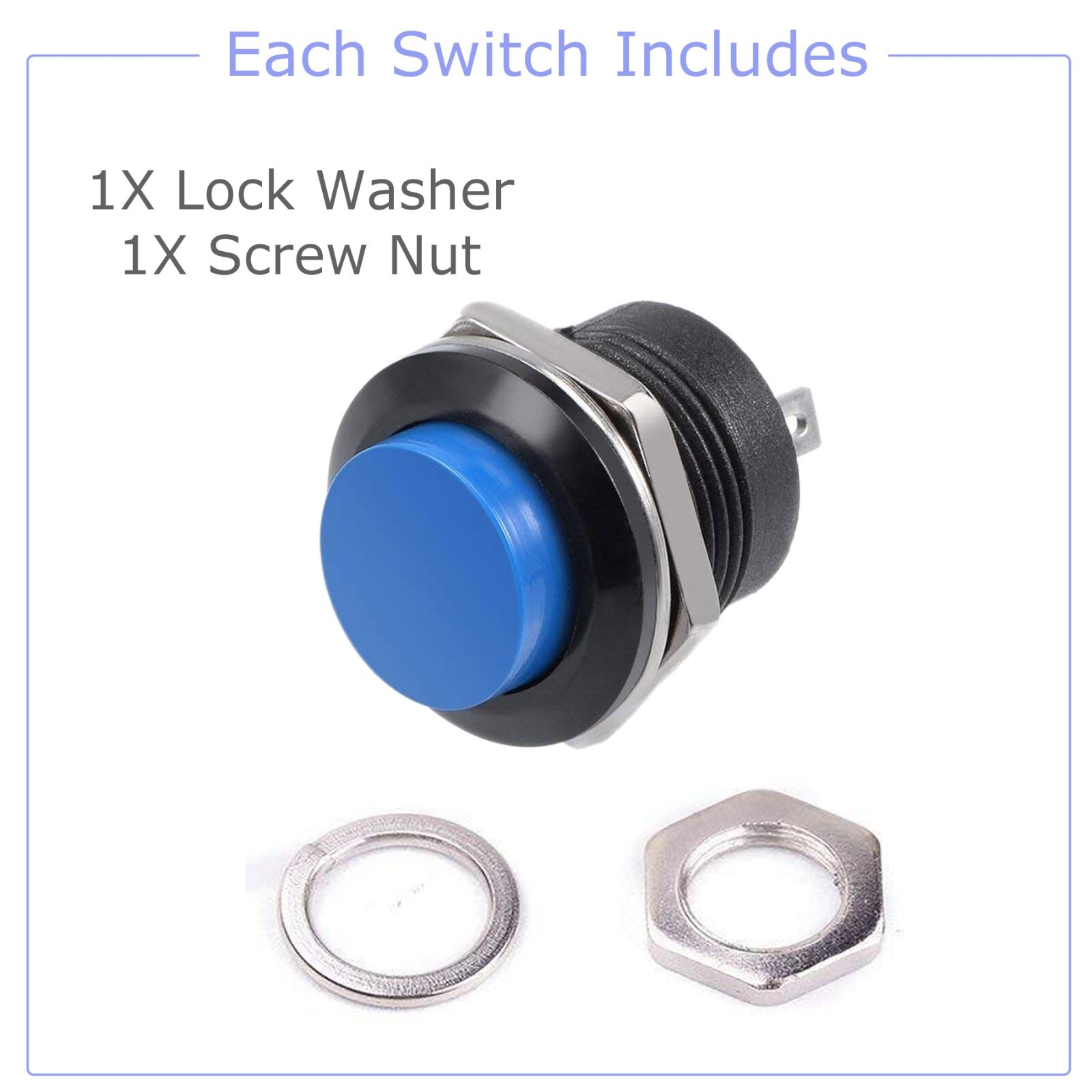 10 PCS 16mm Push Button Switch Non-Lock Momentary Open Round 2 Pins Metal