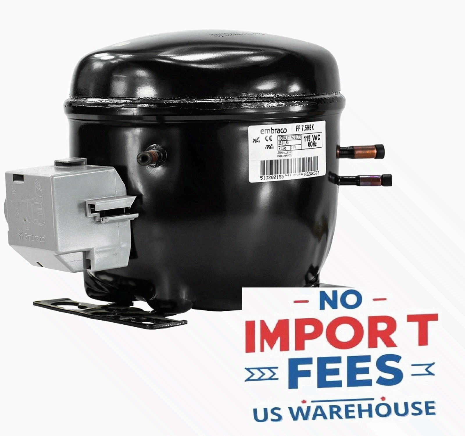 Embraco FF7.5HBK Replacement Refrigeration Compressor 1/5 HP R-134A R134A