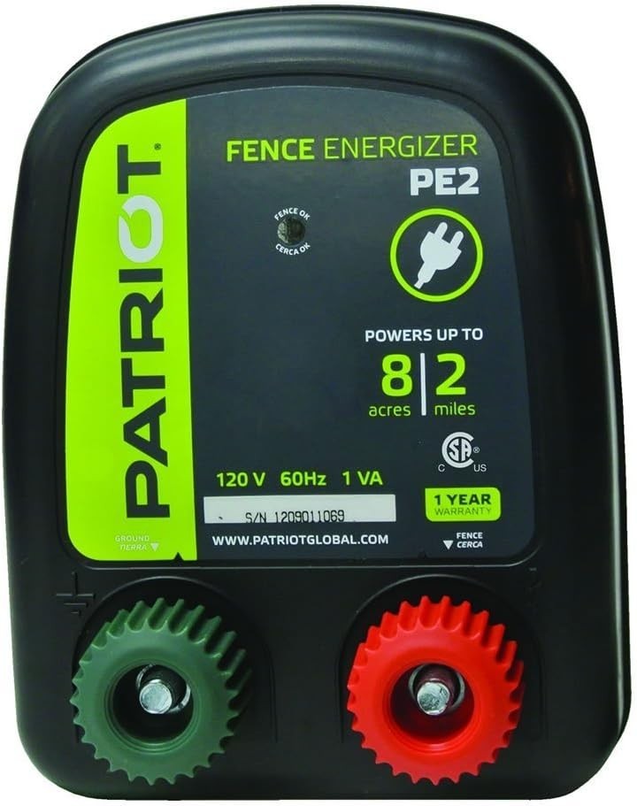 Patriot PE2 Electric Fence Energizer 0.10 Joule – Powers Up to 8 Miles