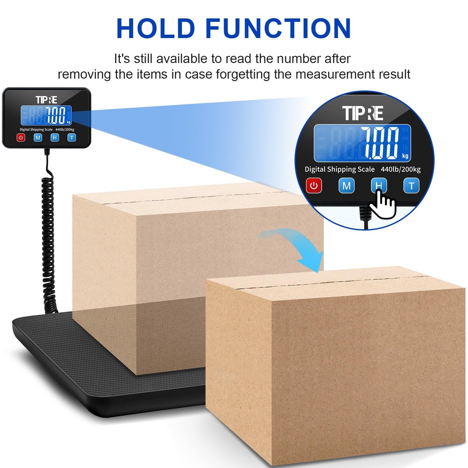 TIPRE Digital Shipping Postal Scale 440lb/0.5oz Accuracy Lightweight Carbon F…