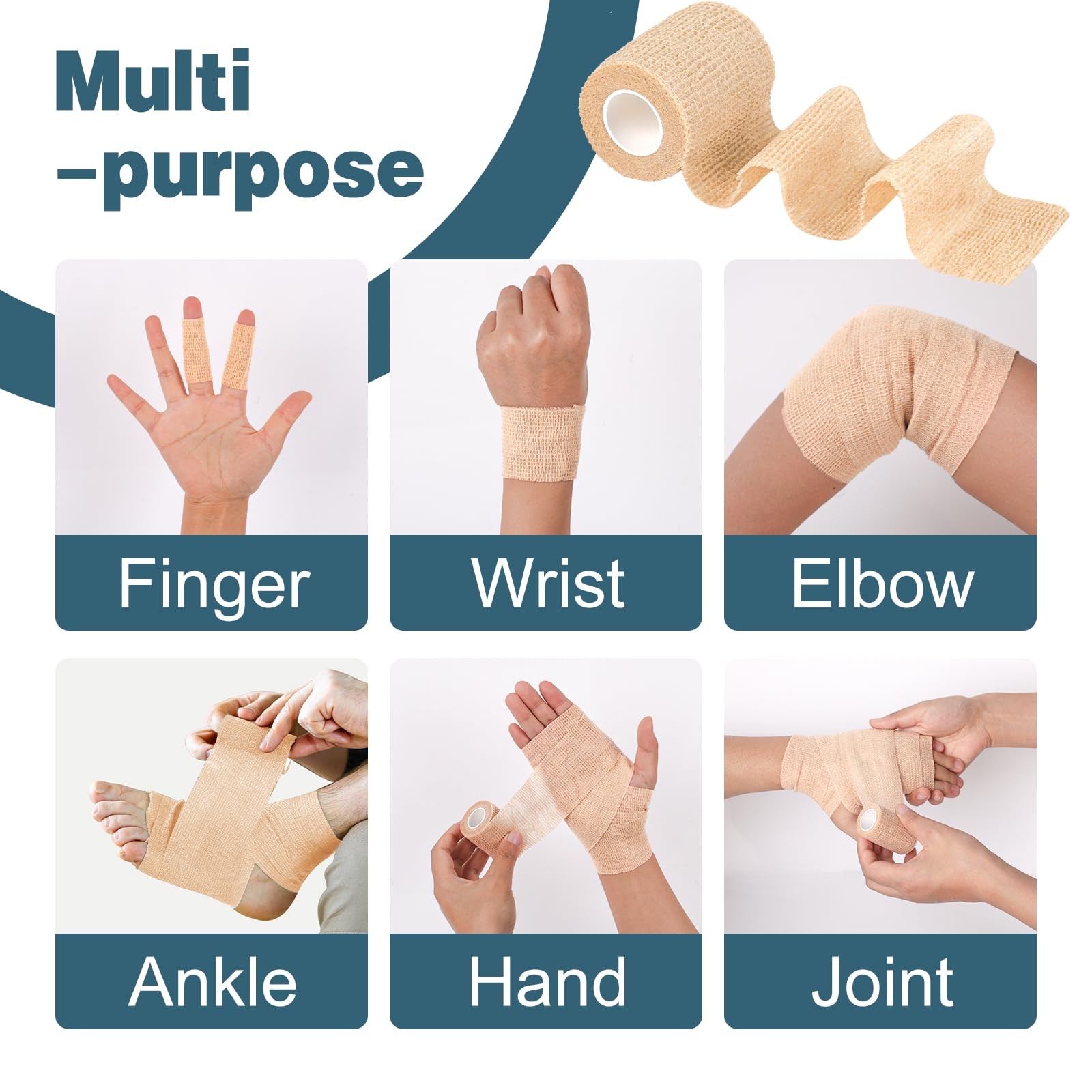 AZEN 16 Pack Self Adhesive Bandage Wrap, 2″ X 5 Yards Elastic 2 Inch, Beige