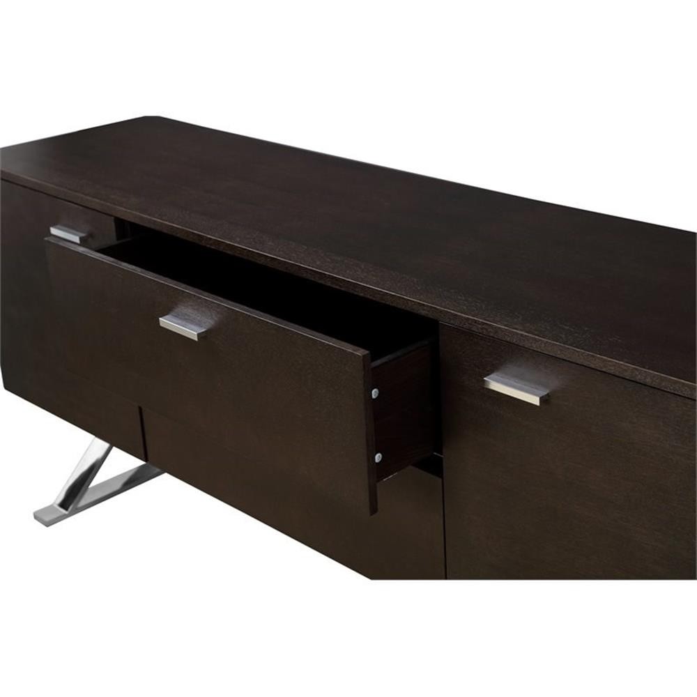Pangea Home Alexa Modern Wood Veneer & High Polished Steel Buffet in Espresso