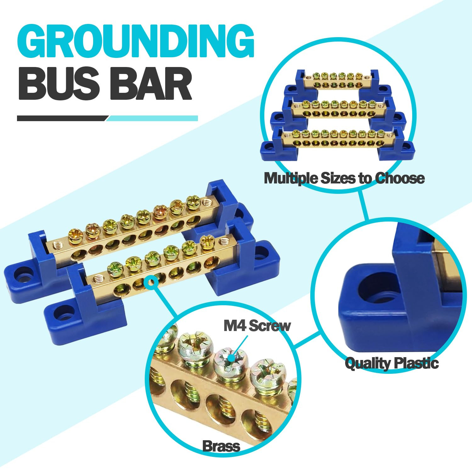 4PCS Grounding Bus Bar 10 Positions Electrical Ground Bus Bars Brass Wire Screw