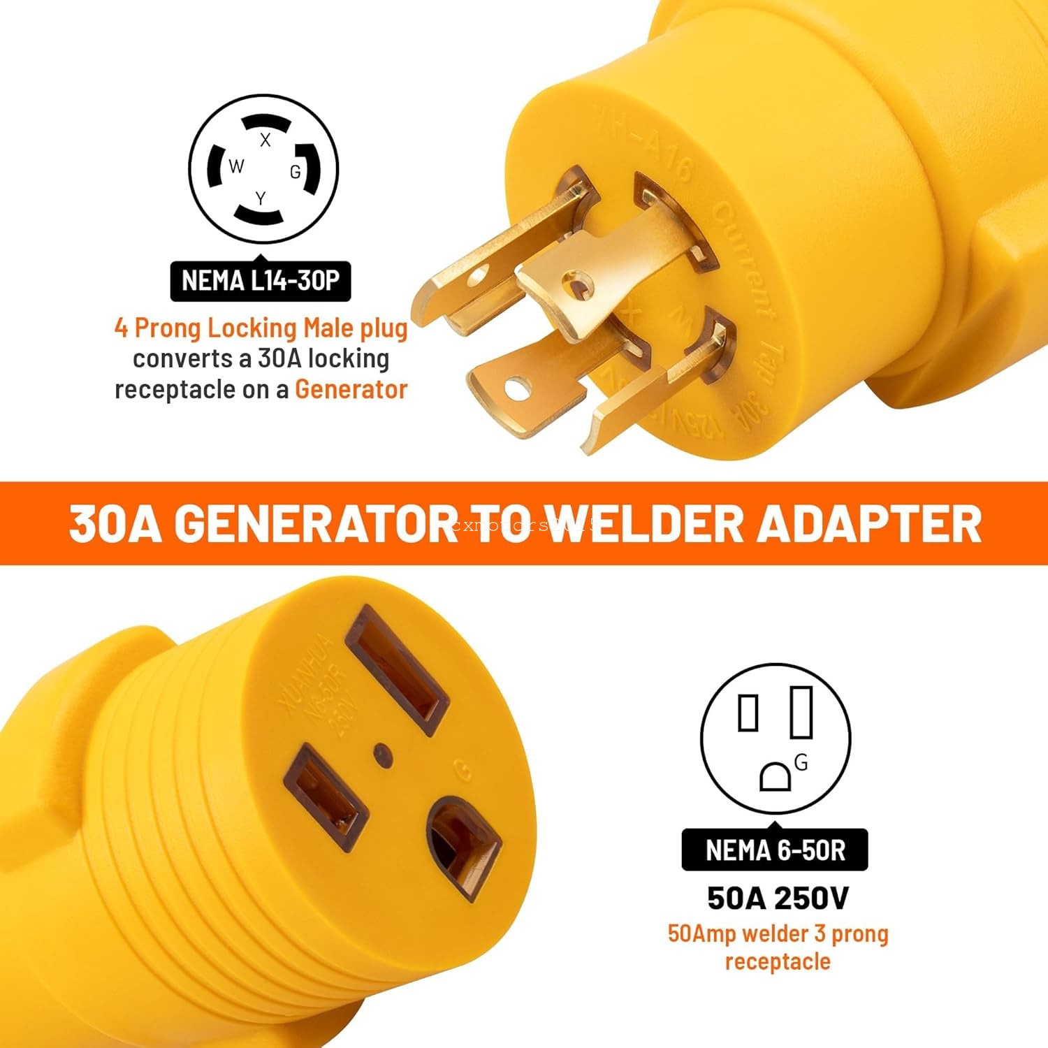 NEMA L14-30P to 6-50R Generator to Welder Adapter 30 Amp 4 Prong Lock Male Plug