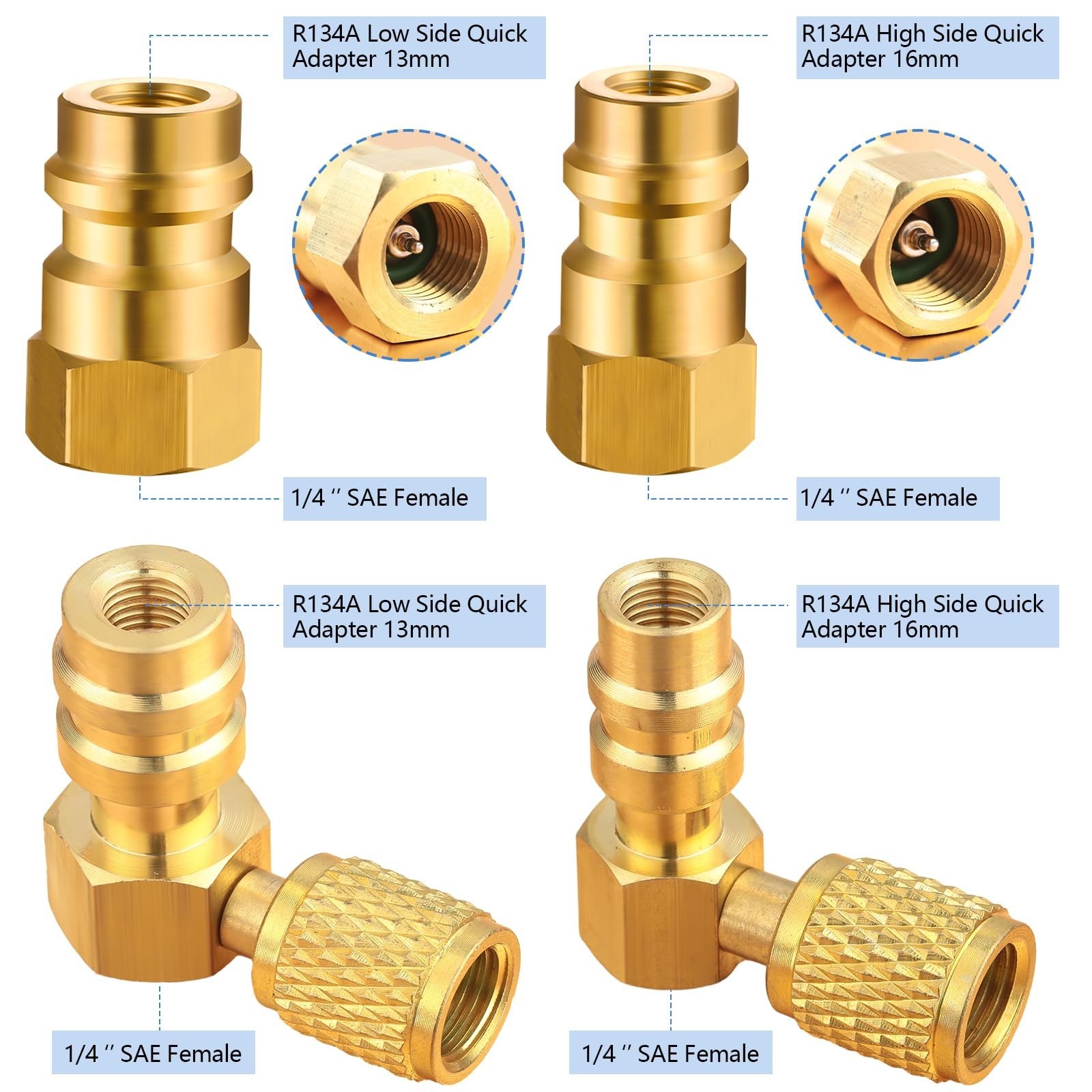 AC Fitting Conversion Adapter Kit, R12 to R134A Quick Coupler Valve, 90° Retrofi
