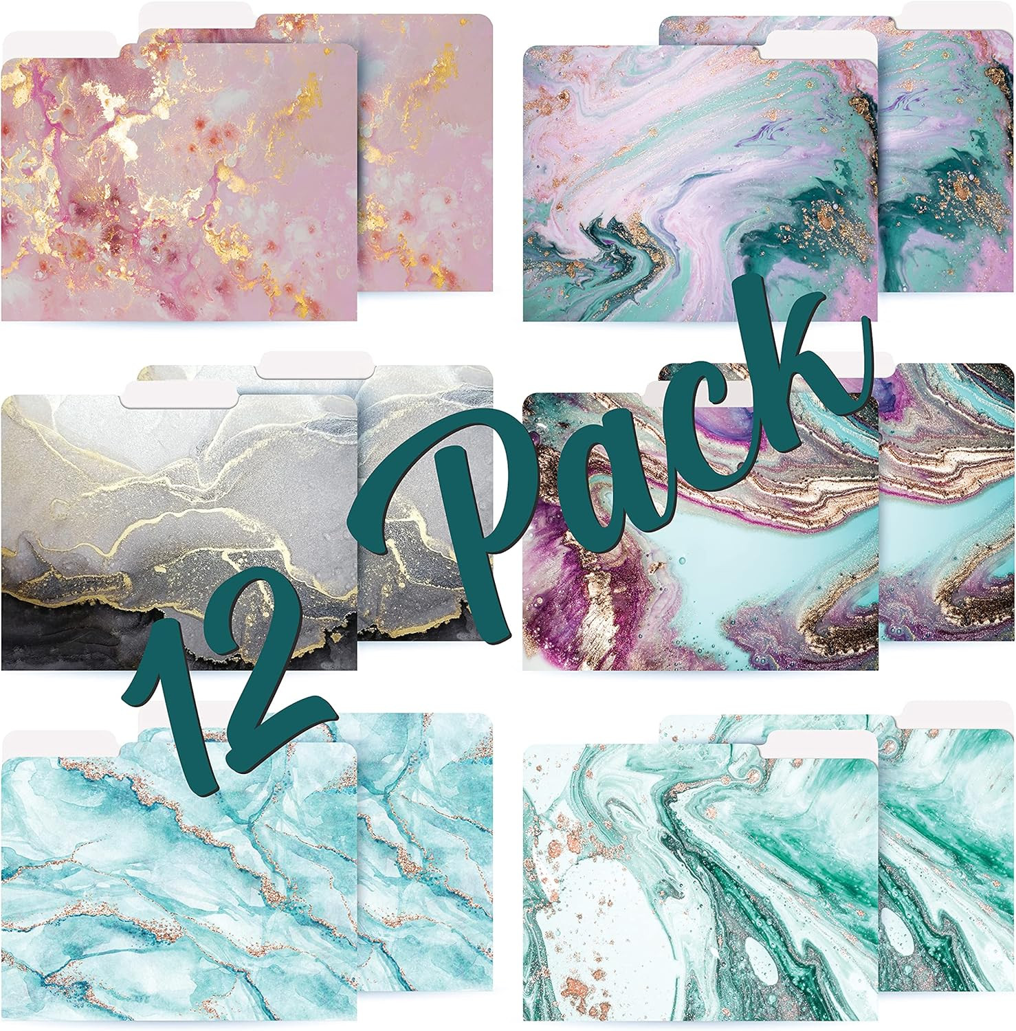 Decorative File Folders, 12 Pack, 6 Designs, Heavyweight, Letter Size (9.5″ x 11