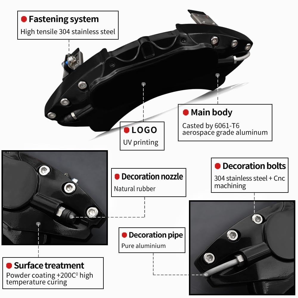Aluminum Black Caliper Covers 2015-2023 Mustang GT Powder Coated 4Pcs