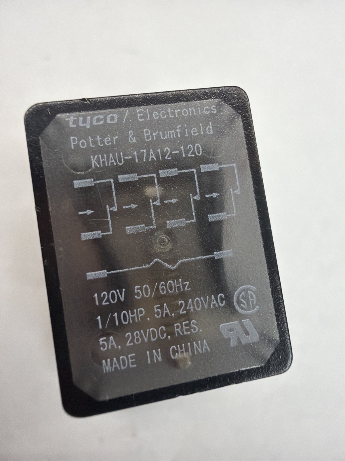 Tyco Potter & Brumfield KHU-17A12-120V AC Relay KHU-17A12-120 W/Base 1/10HP