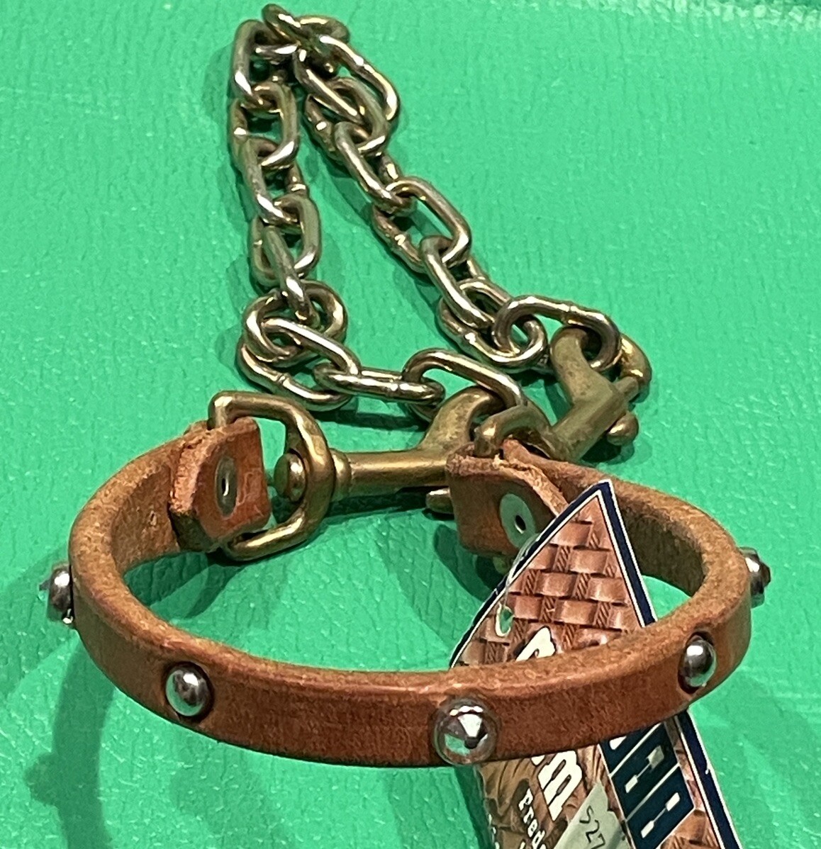 Leather & Chain Show Goat Collar Brass Snaps Studs Rhinestones New With Tag
