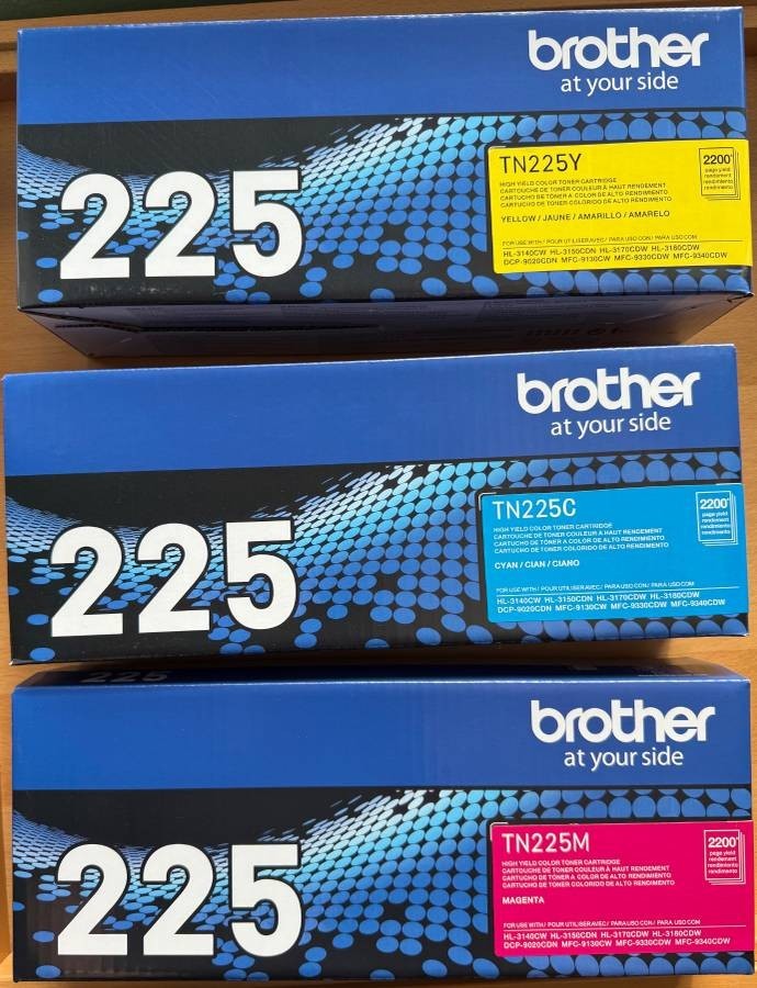 Brother TN225C TN225M TN225Y Toner Set High Yield CMY Factory Sealed