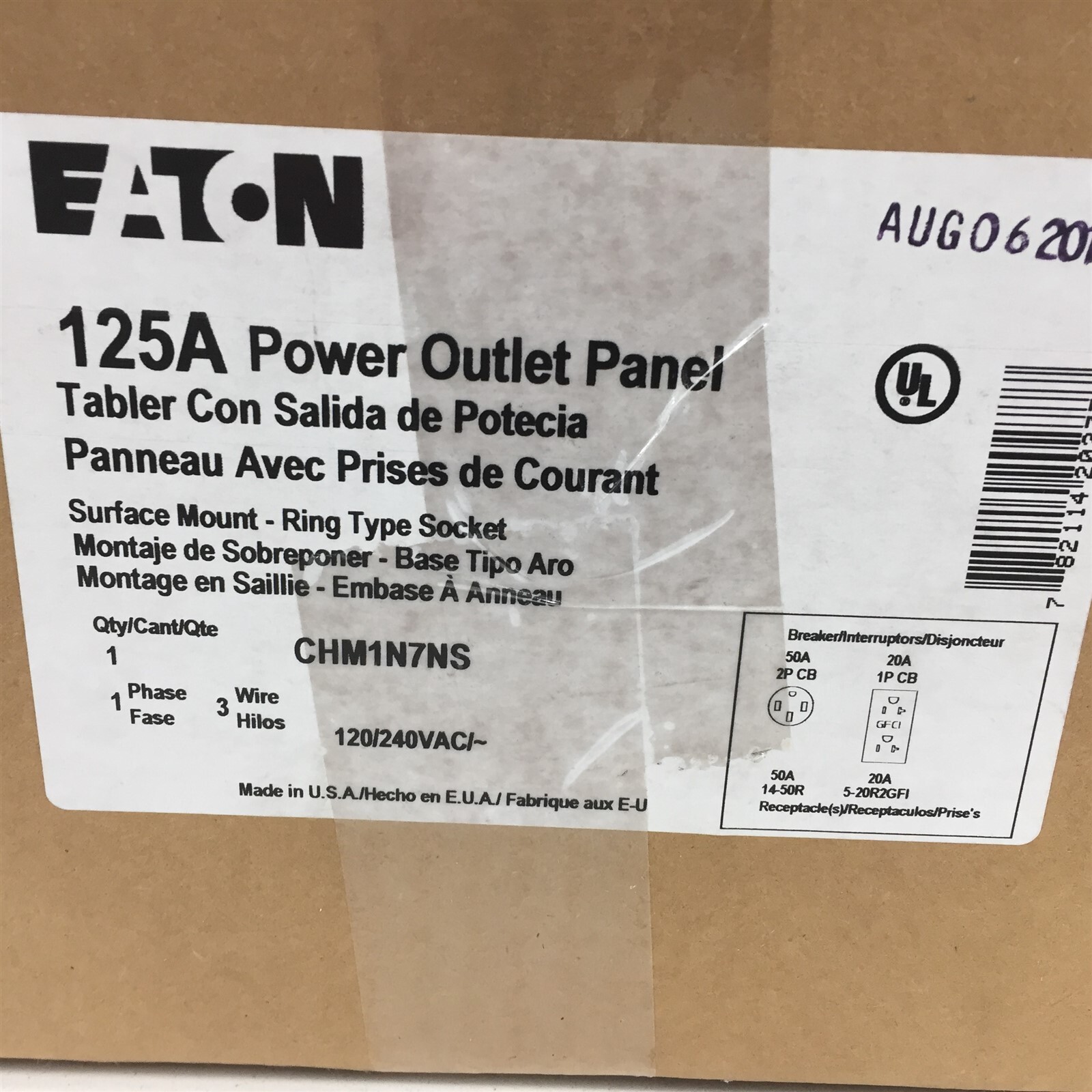Eaton 125A Power Outlet Panel 1PH 3 Wire Surface Mount CHM1N7NS