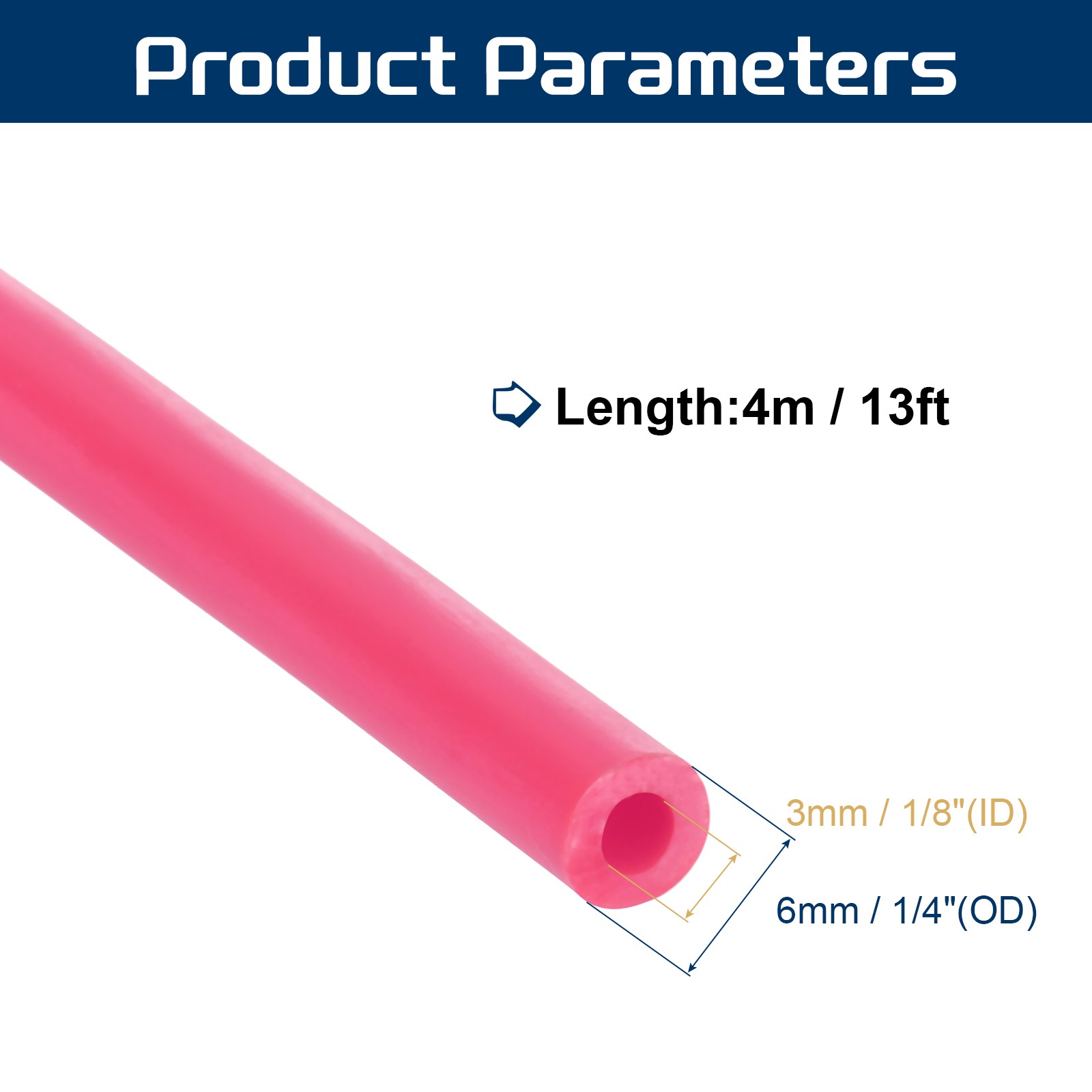 13 Ft(4M) Latex Rubber Tubing, 1/8″(3mm)ID 1/4″(6mm)OD, Rose Red