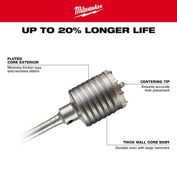 Milwaukee Tool 48-20-5420 3-1/8″ X 11-3/8″ One Piece Sds-Max Core Bit