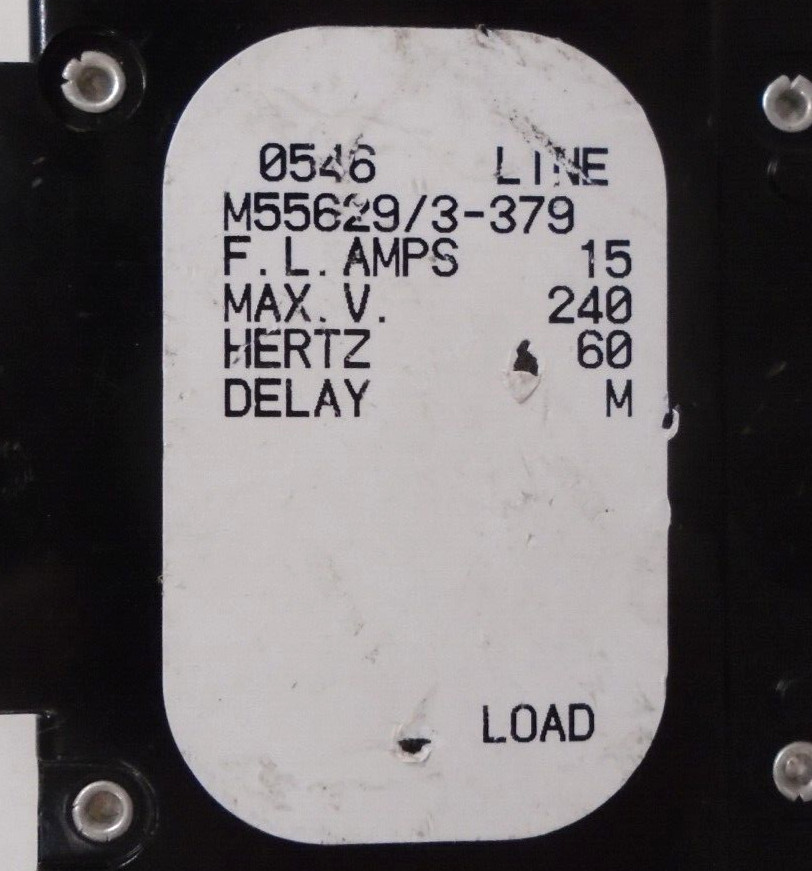 Used AIRPAX M55629/3-379 Circuit Breaker | 15 A / 240 Max V | 60 Hz | Delay: M