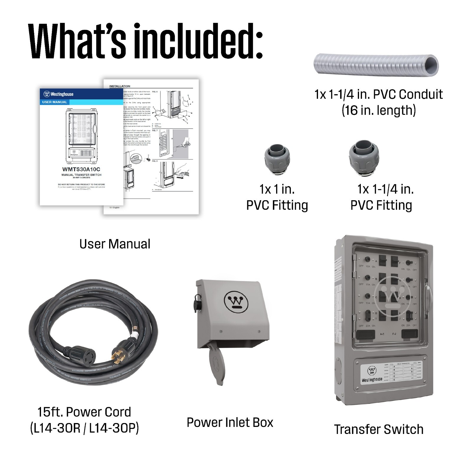 Westinghouse Open Box 30A Transfer Switch Kit with 10 circuits. Rated 7500W