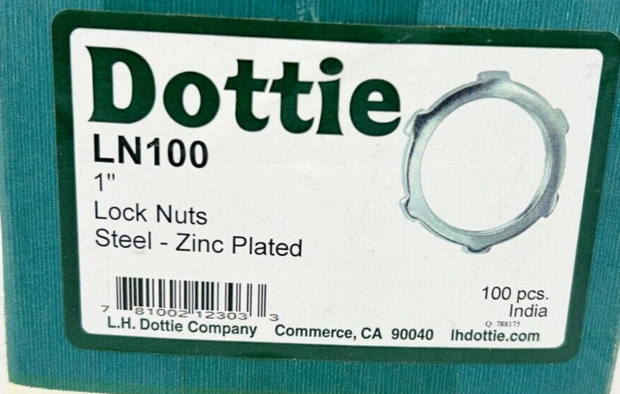 Box of 100 L.H. Dottie LN100 Lock Nuts 1″ Zinc Plated Steel