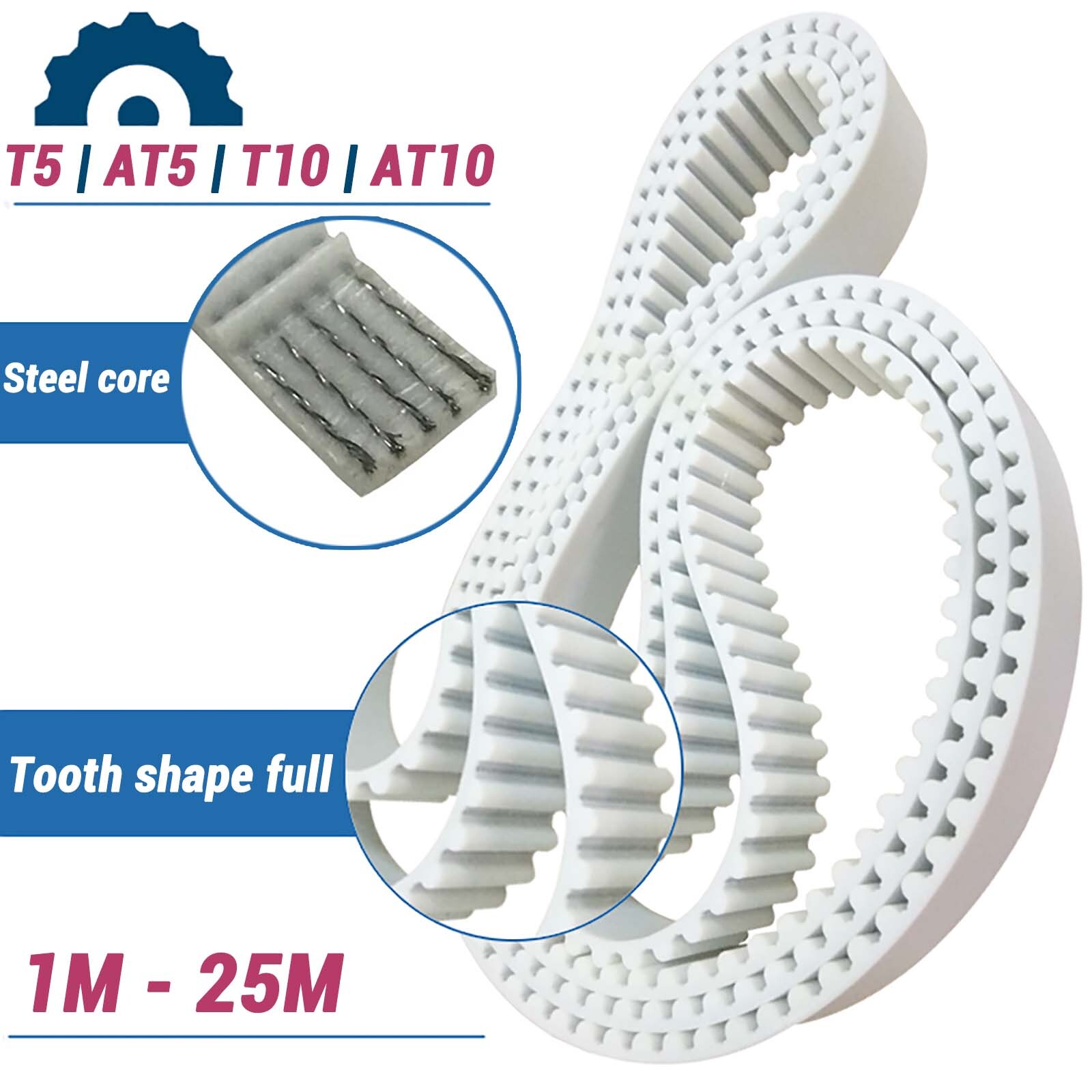 T5 AT5 T10 AT10 Open-ended PU Timing Belt 10-50mm Width White Polyurethane Belt