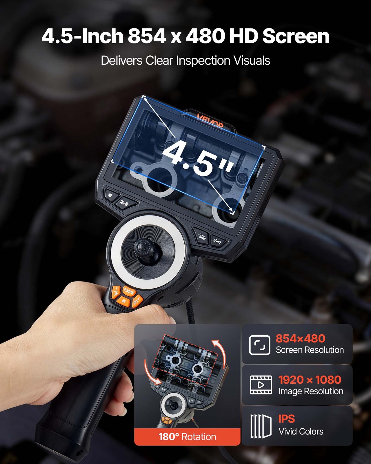 VEVOR Articulating Borescope Camera 4-Way 360° Articulated Endoscope 4.5″ Screen
