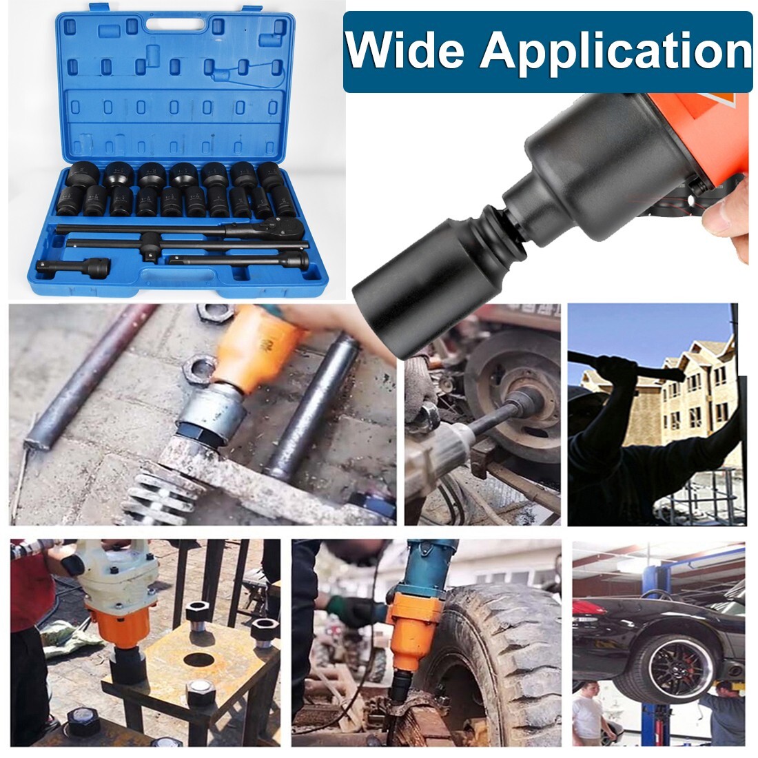 22Pcs Impact Socket Set 3/4″ Drive Deep SAE Cr-Mo Extension Bar Sliding T-Bar