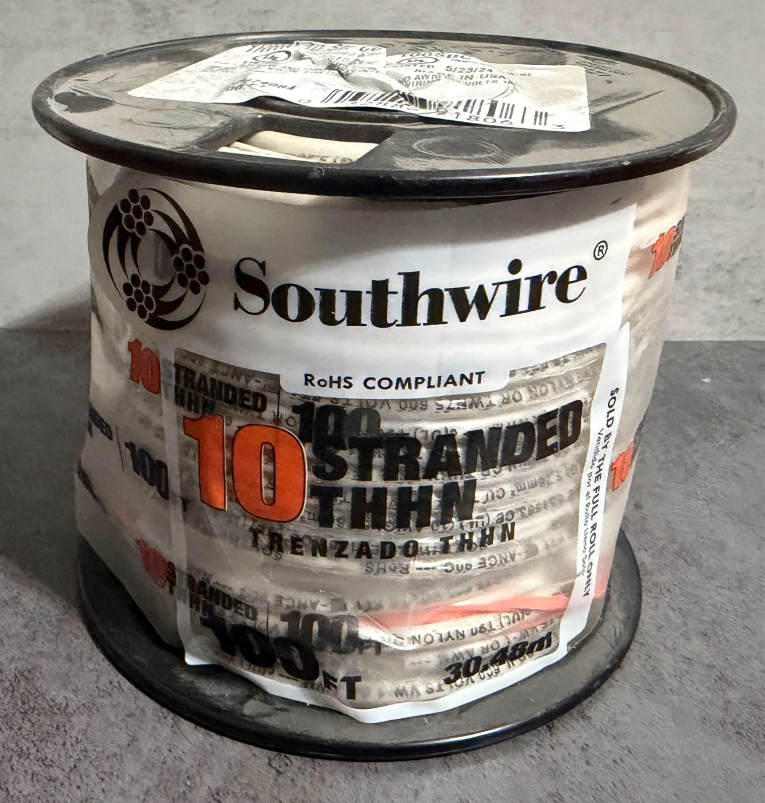 SouthWire 22974084: 100 ft. 10 AWG White Stranded CU THHN Wire