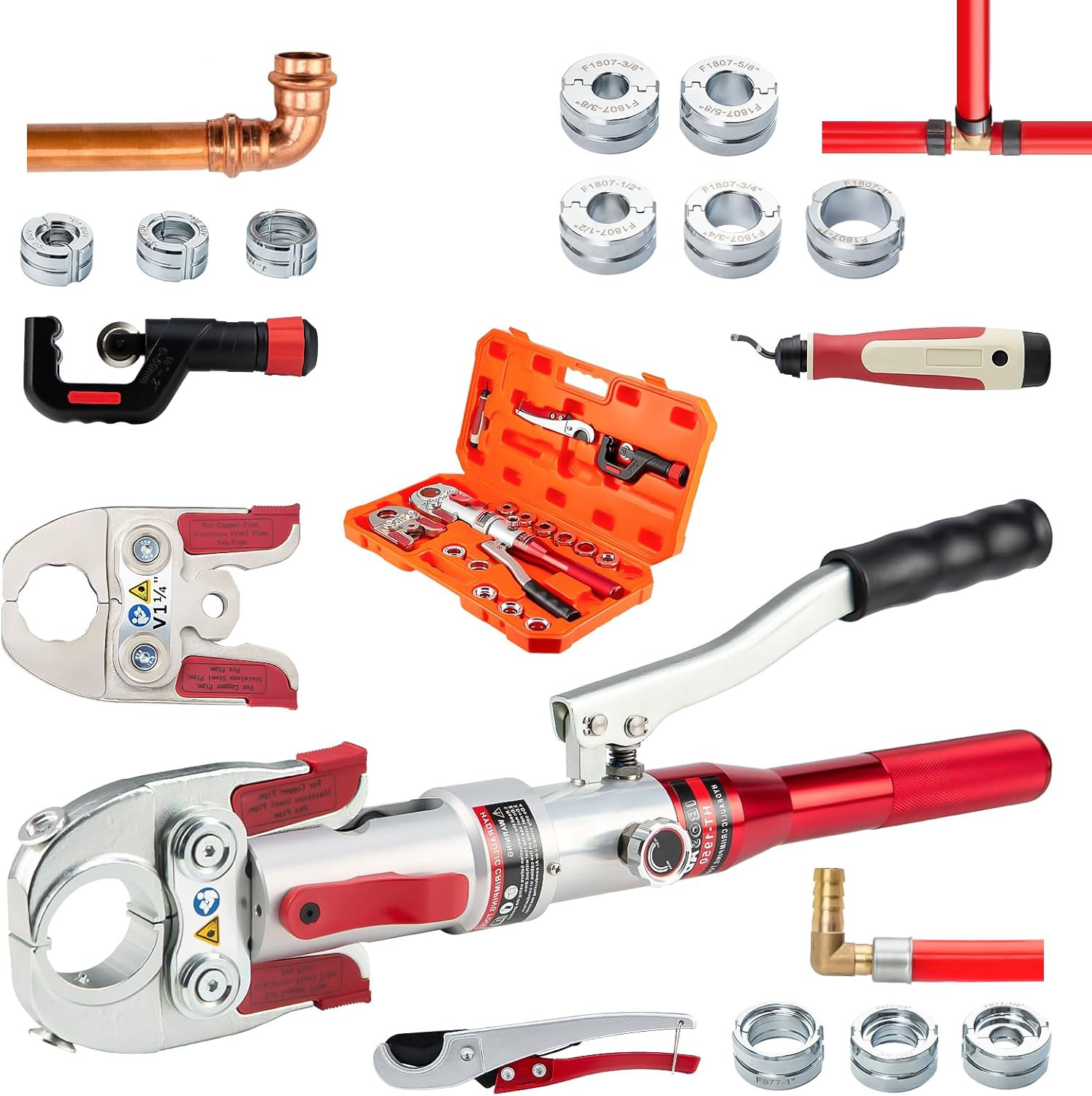 Hydraulic Copper Pipe Tube Fittings Crimping Tool with 1/2″,3/4″,1″,1-1/4″ for C