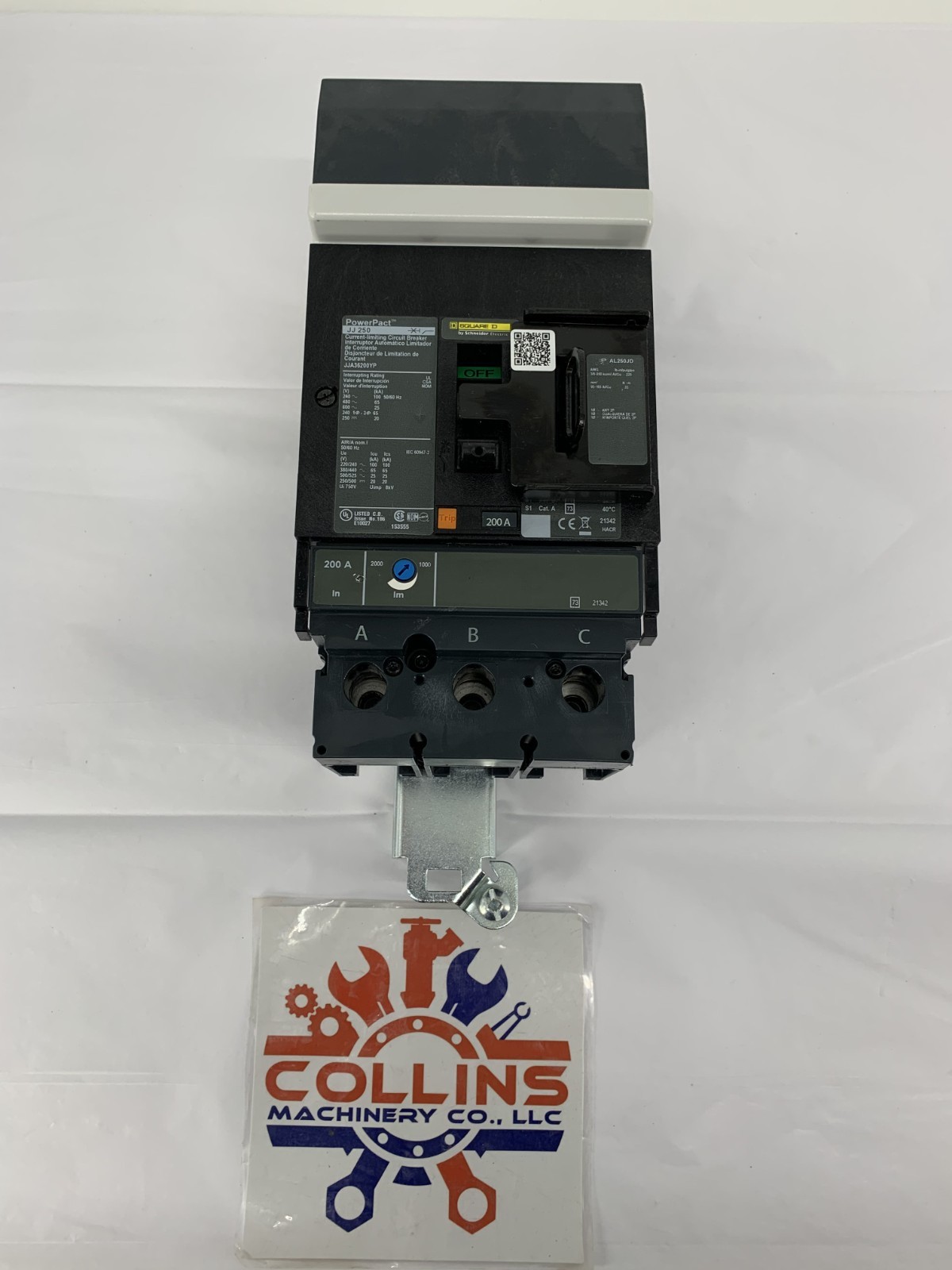 Square D JJA36200YP PowerPact JJ 250 I-Line Circuit Breaker 200A 480V 3P 3PH