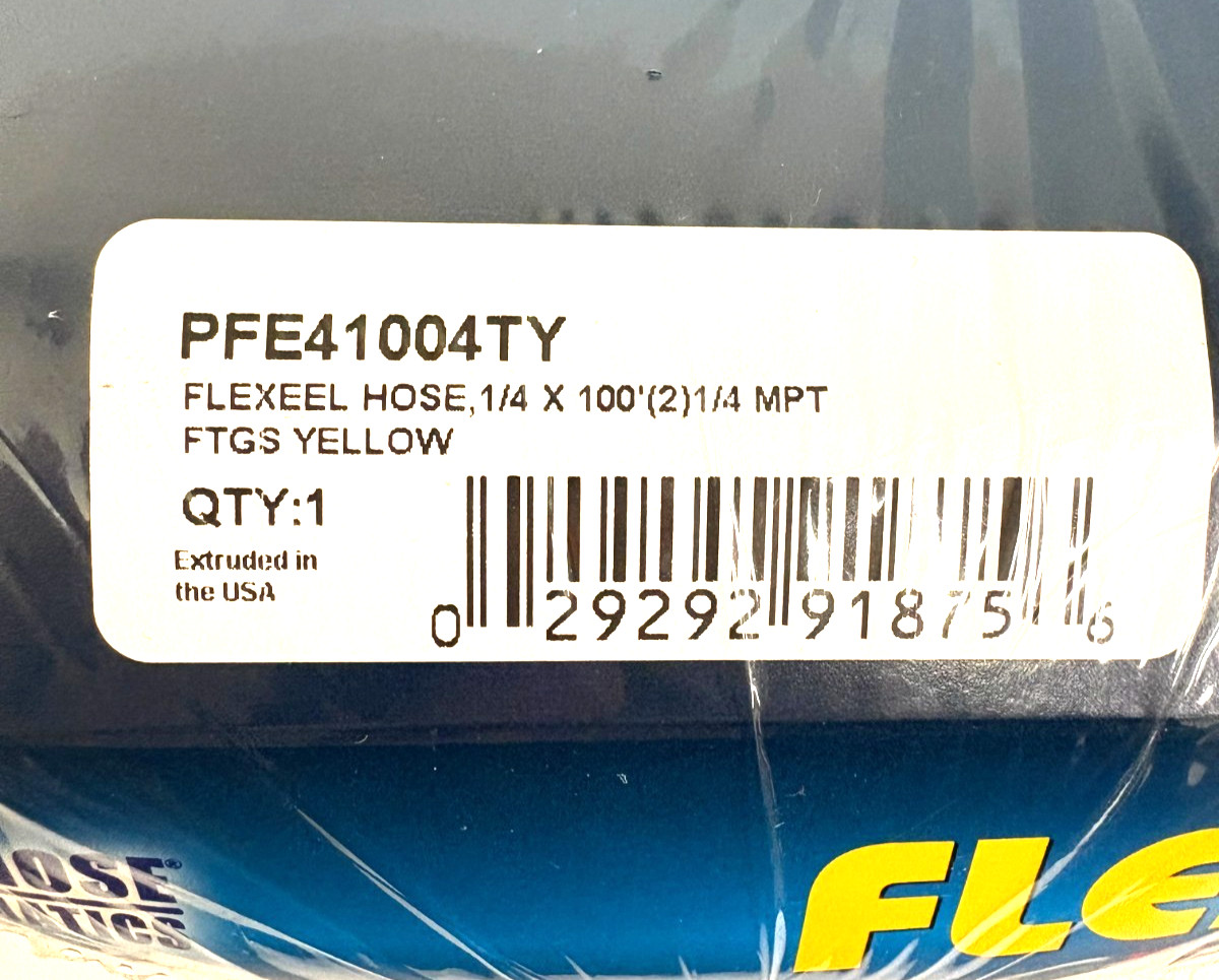 Coilhose Pneumatics PFE41004TY FLEXEEL 1/4 x 100′ Hose 1/4″ MPT Fittings Yellow
