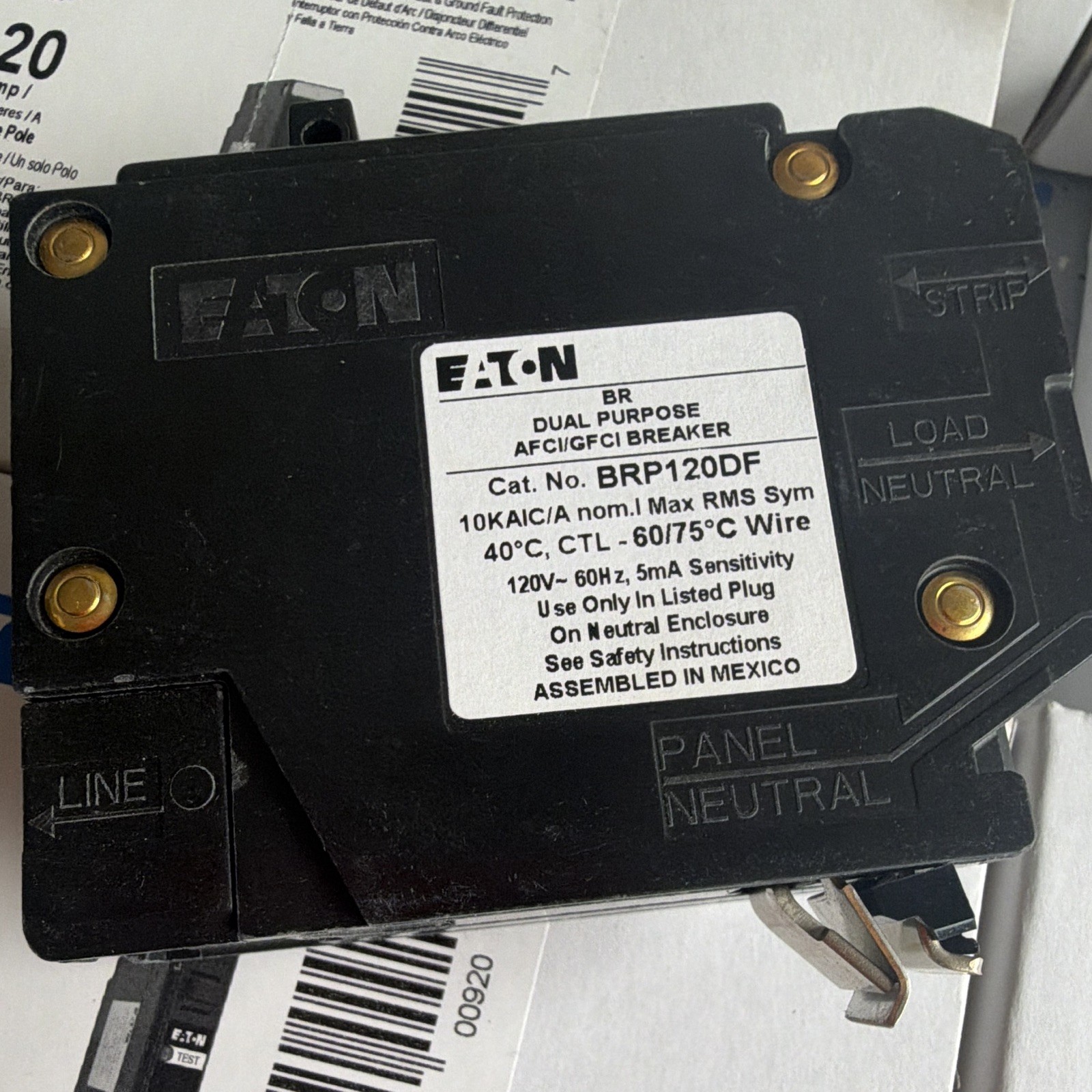 Lot 10 Eaton BRP120DF AFCI/GFCI Breaker 20A 120V 1-Pole Plug-On Neutral