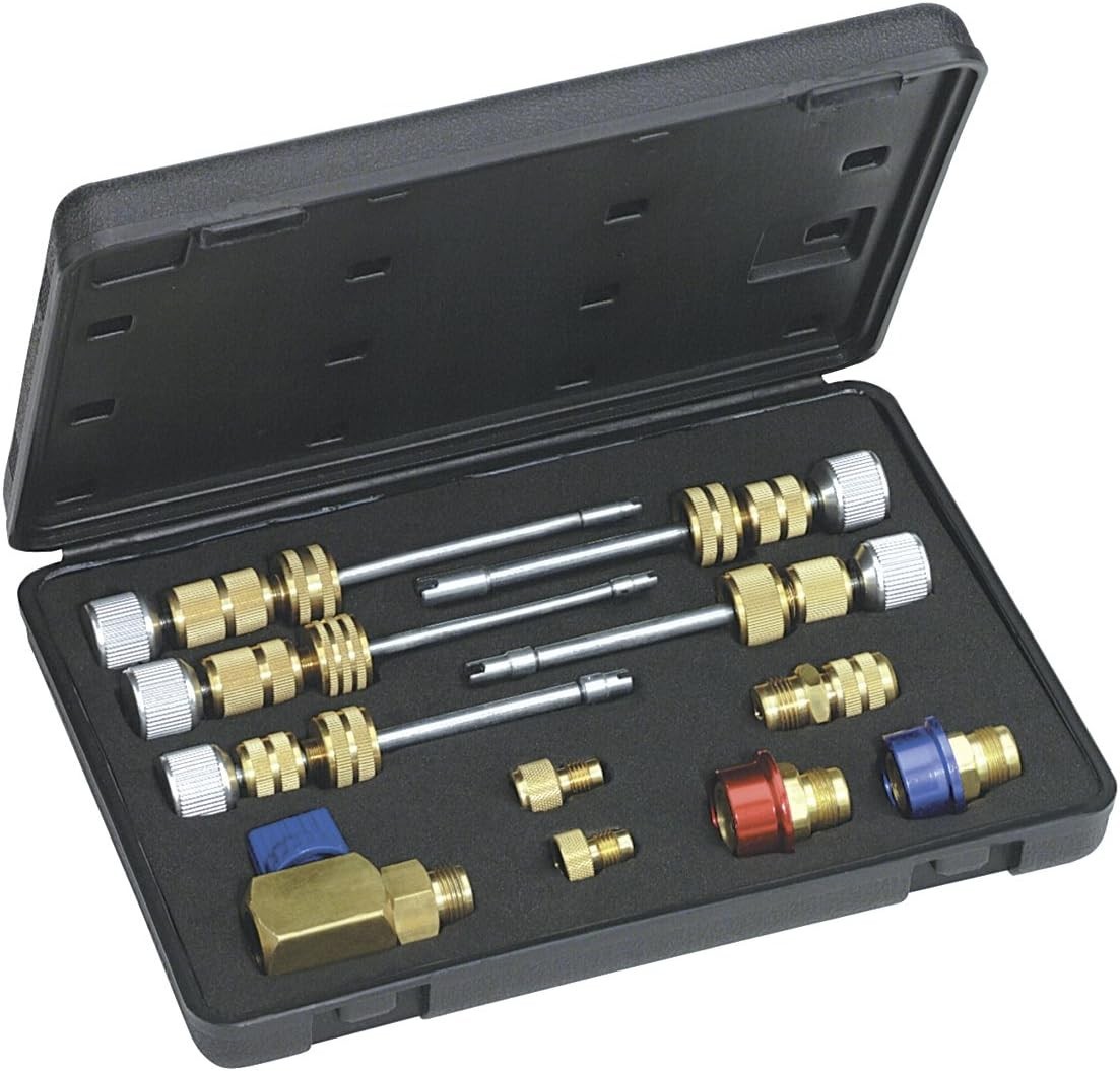 Durable R134a Valve Core Removal Kit: Includes Shafts, Adapters & Carrying Case