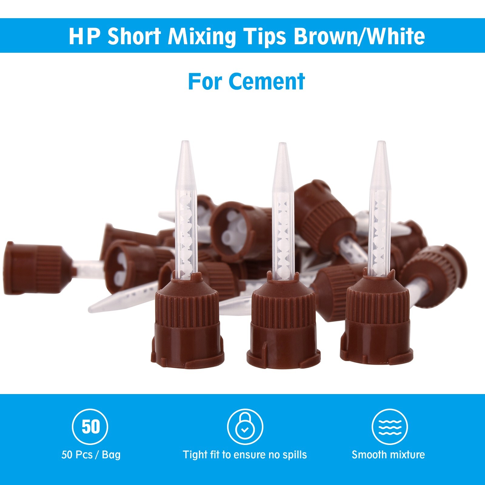 Dental HP Mixing Tips For Temporary Cement Material Brown/White (Short) 1:1 50