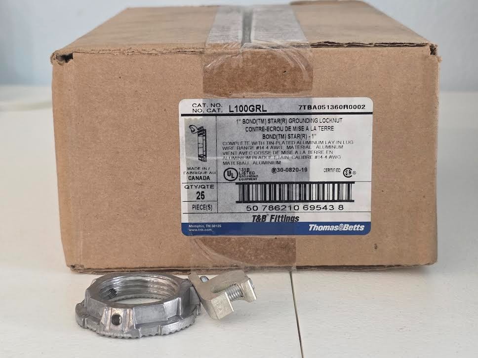 Box of 25 – Grounding Locknut 1″ Thomas&Betts L100GRL
