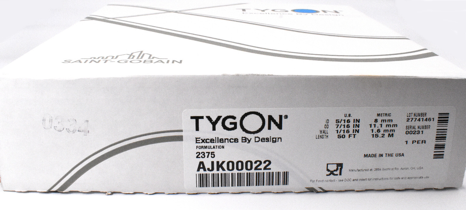 5′ Length of Tygon 2375 5/16″ ID x 7/16″ OD Chemical Transfer Tubing