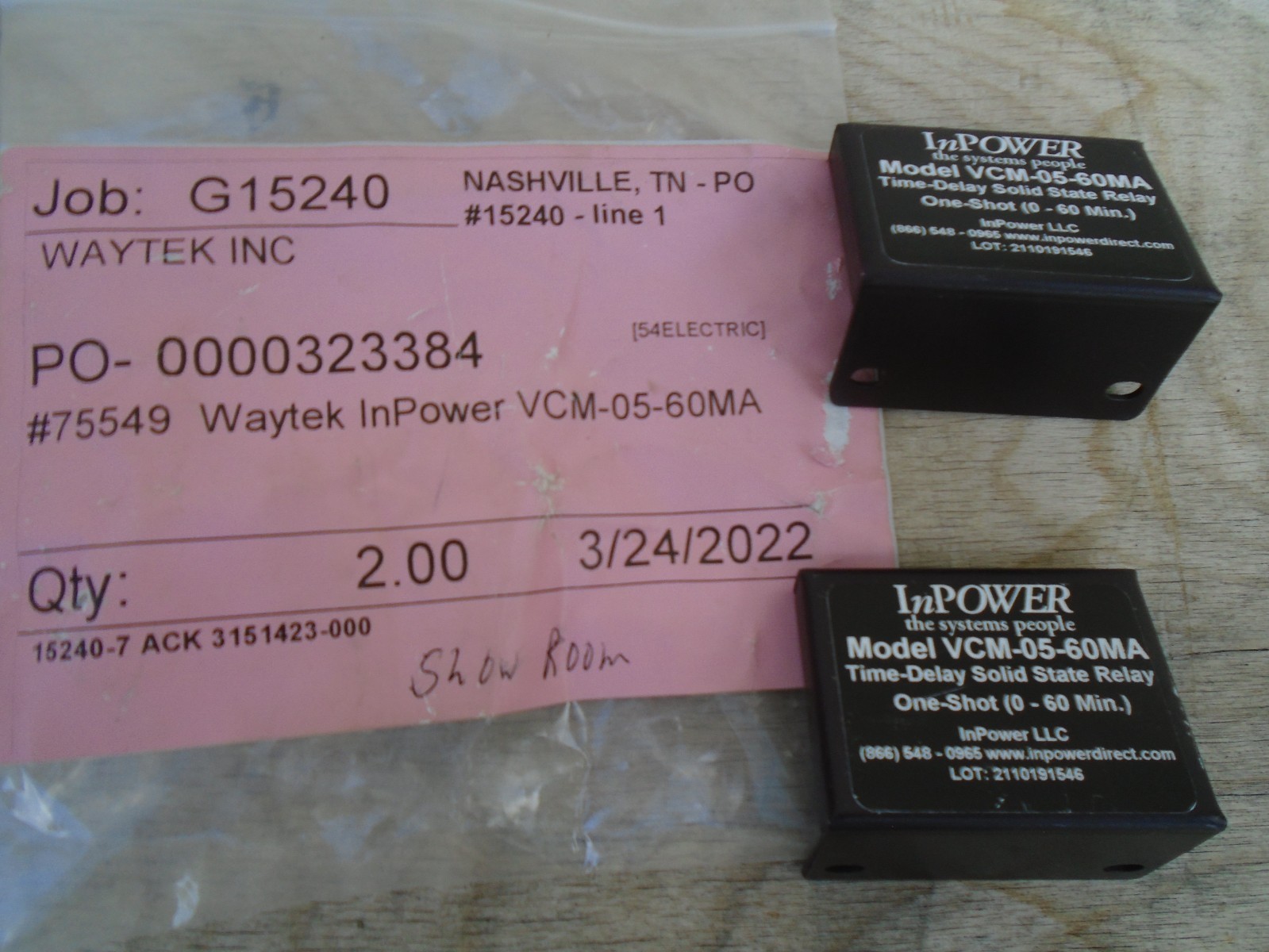 lot of 2 InPower VCM-05-60MA One Shot Solid-State Relay, 0-60 Minutes, 12VDC/15A