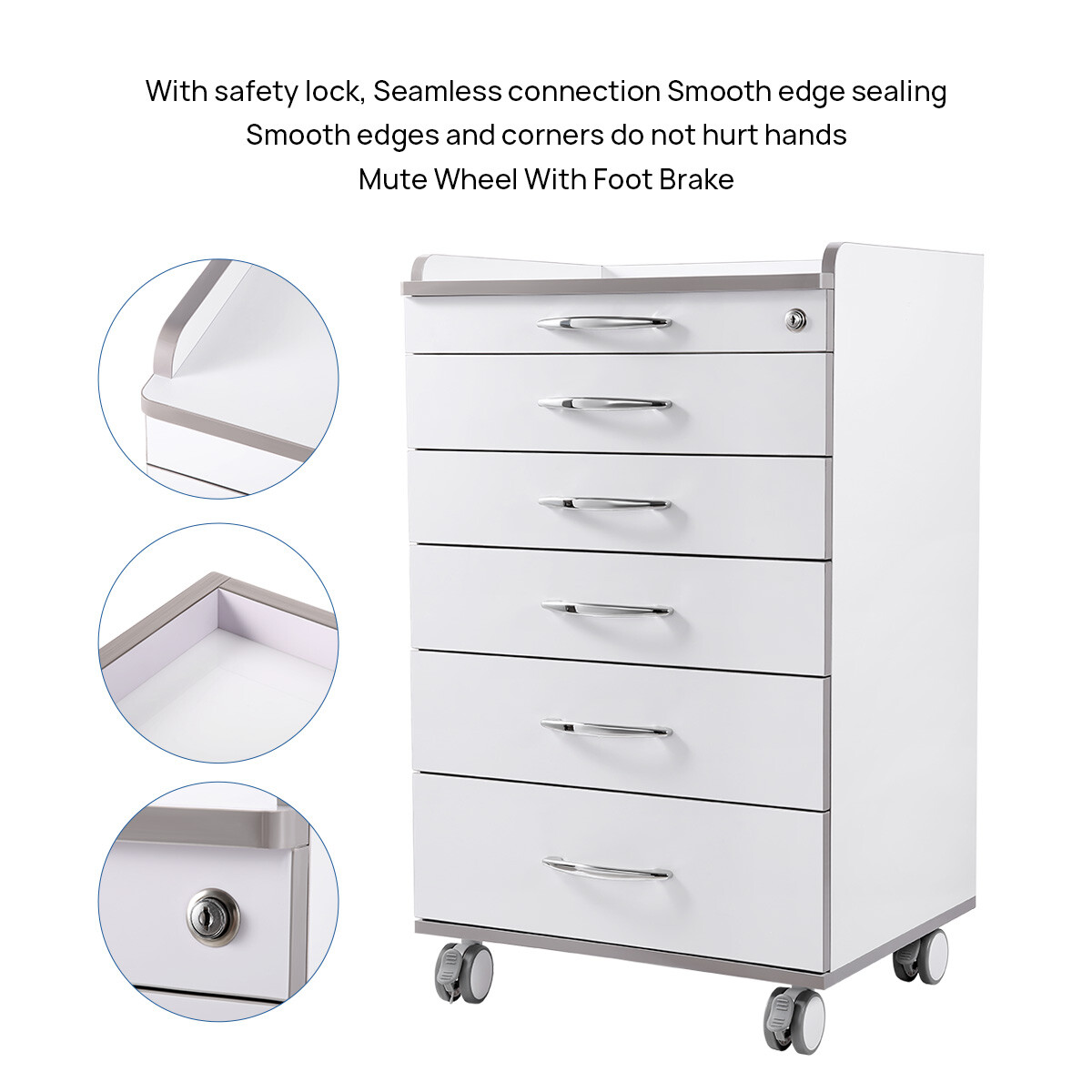AZDENT Dental Mobile Cabinet Cart with Drawers /Tool Cart Trolley with Sockets