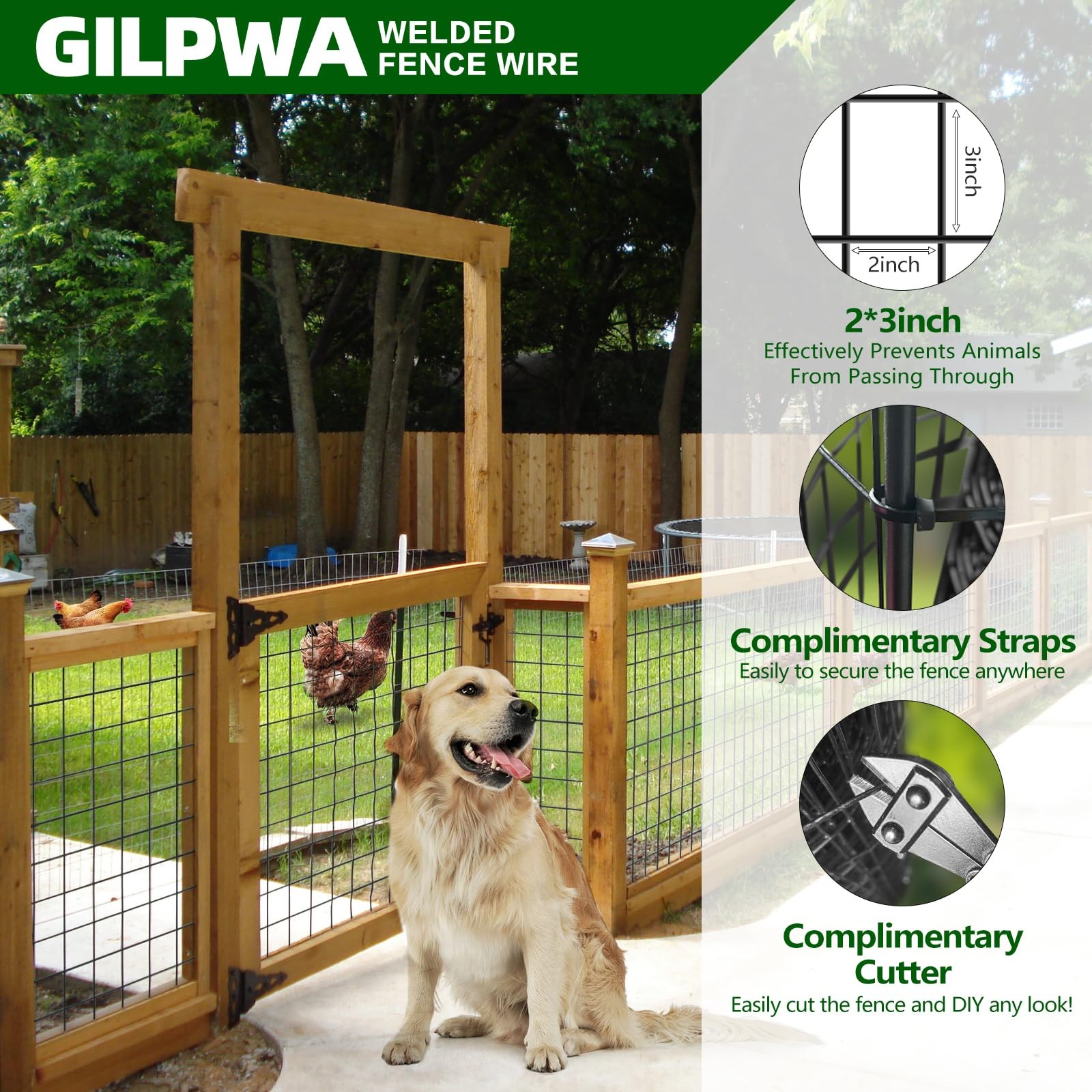GILPWA Welded Wire Fence, 50ft(L) x 24inch(H) Garden Fence for Dog, 16GA Black