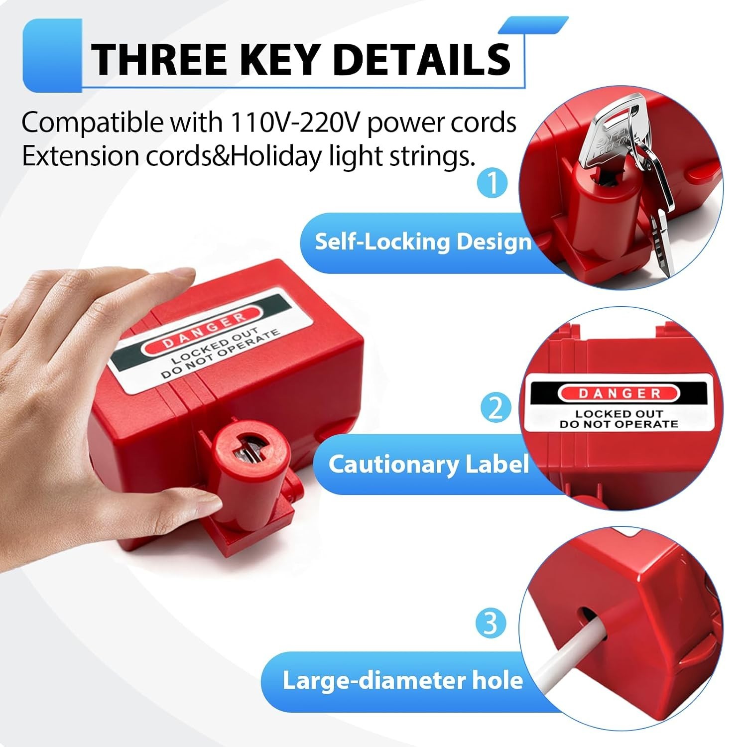 Plug Lock for 110-220V Power Cords,Self-Locking Extension Cord Lockout&Tagout…