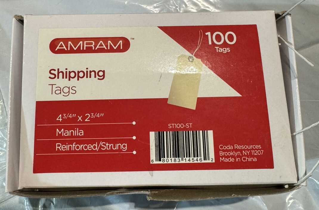 100 MANILA INVENTORY SHIPPING HANG TAGS SIZE #5 WITH STRING 4 3/4″ X 2 3/8″