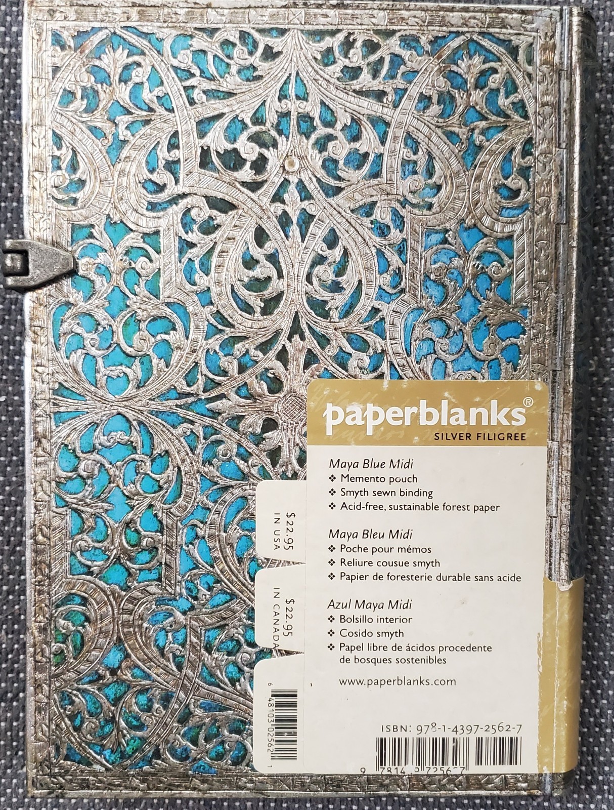New Paperblanks Silver Filigree Maya Blue Journal Diary Midi 7×5″