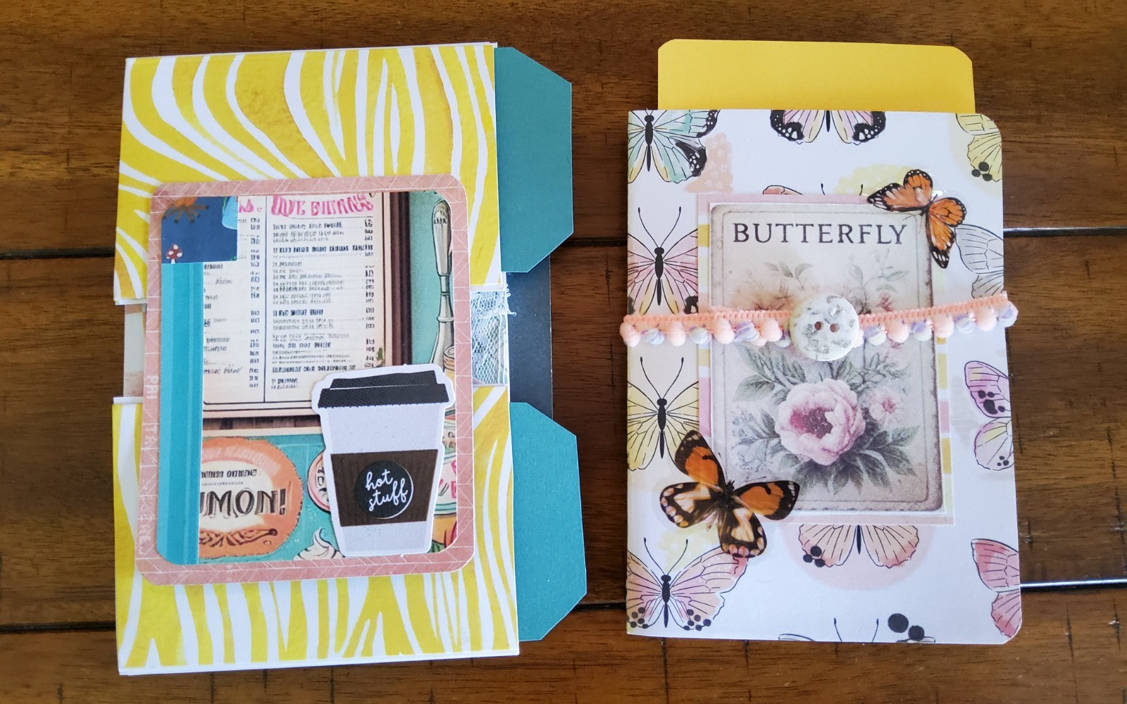 2 Piece Set BUTTERFLY Junk Journal Handmade Booklets Mini Folios and/or Ephemera