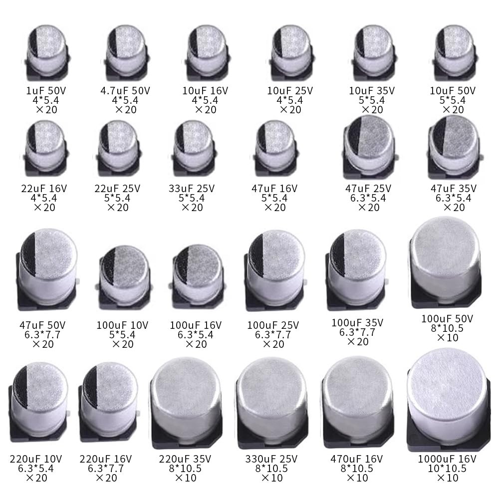 430 PCS SMD Aluminum Electrolytic Capacitors Kit, 24 Values, 1uF to 1000uF
